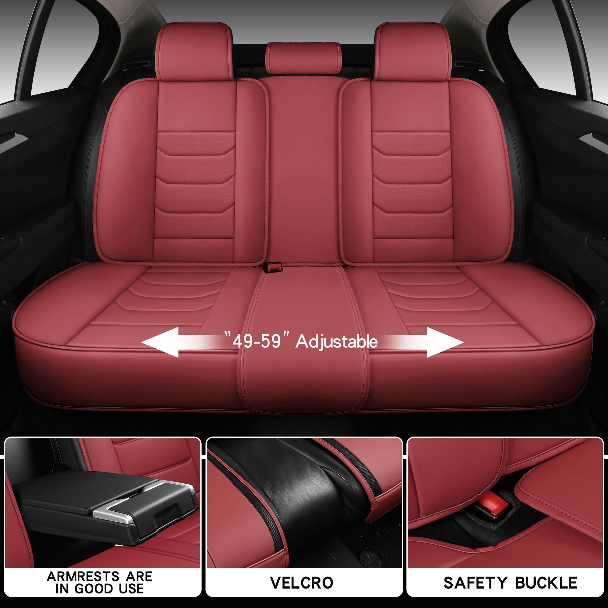 Premium Universal Fit Full Coverage Leather Car Seat Covers - Waterproof Luxury Protector for Sedans, Trucks & SUVs - 5-Seat Set in Elegant Wine Red - Perfect for Road Trips, Daily Commutes & Family Travel