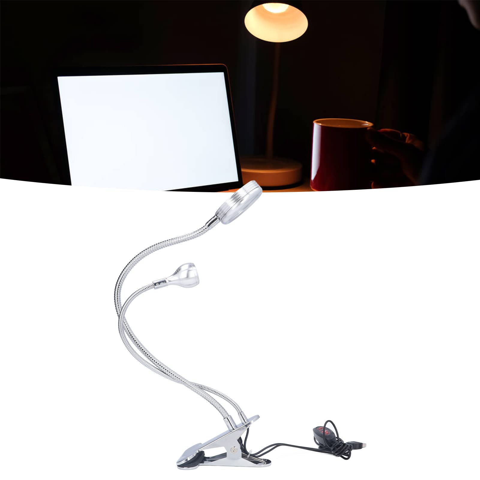 Zerodis Clip On Desk Lamp - Dimmable LED Reading Light with Flexible Gooseneck, USB Powered Night Light for Bed, Study, Office, Computer Work (Black) | Perfect for Reading, Studying, Working & Nighttime Use