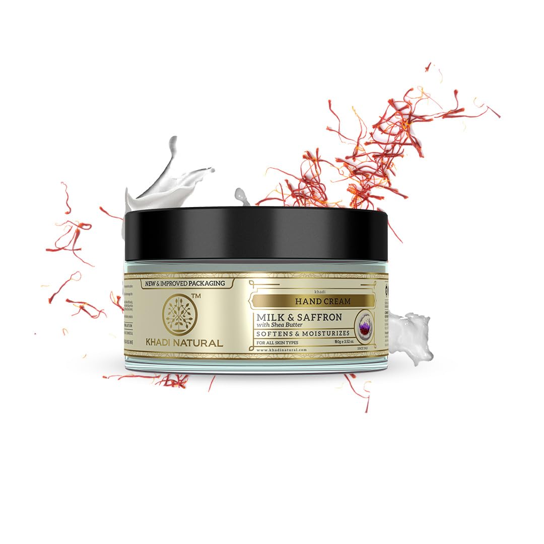 Khadi Natural Milk & Saffron Herbal Hand Cream with Shea Butter - Moisturizing Hand Treatment for Dry Skin & Rough Cuticles | Nourishes & Protects Nails | 50g | Perfect for Daily Hydration & Winter Hand Care