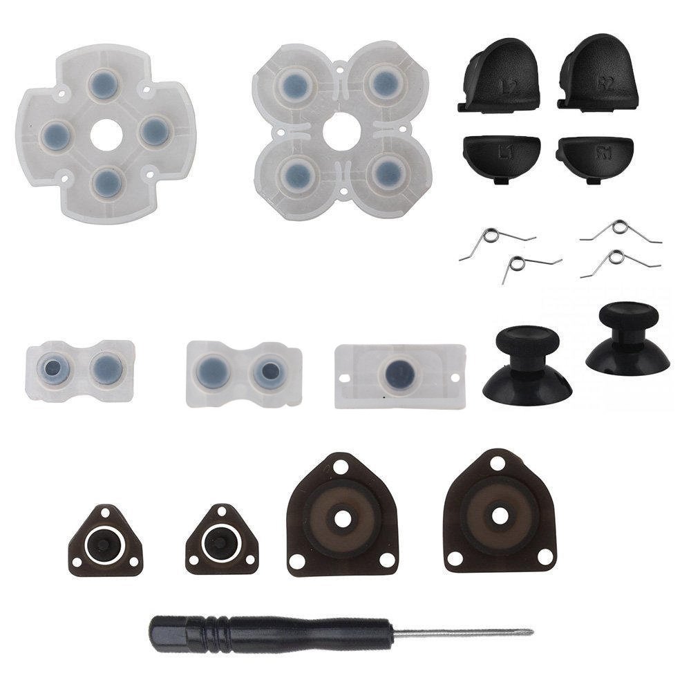 Replacement Trigger Springs & Joysticks Kit for Sony PS4 DualShock 4 Controller - Includes L1 R1 L2 R2 Buttons, 2 Thumbsticks, 4 Springs, Screwdriver & Conductive Silicone Pads - Perfect for DIY Repairs & Controller Maintenance