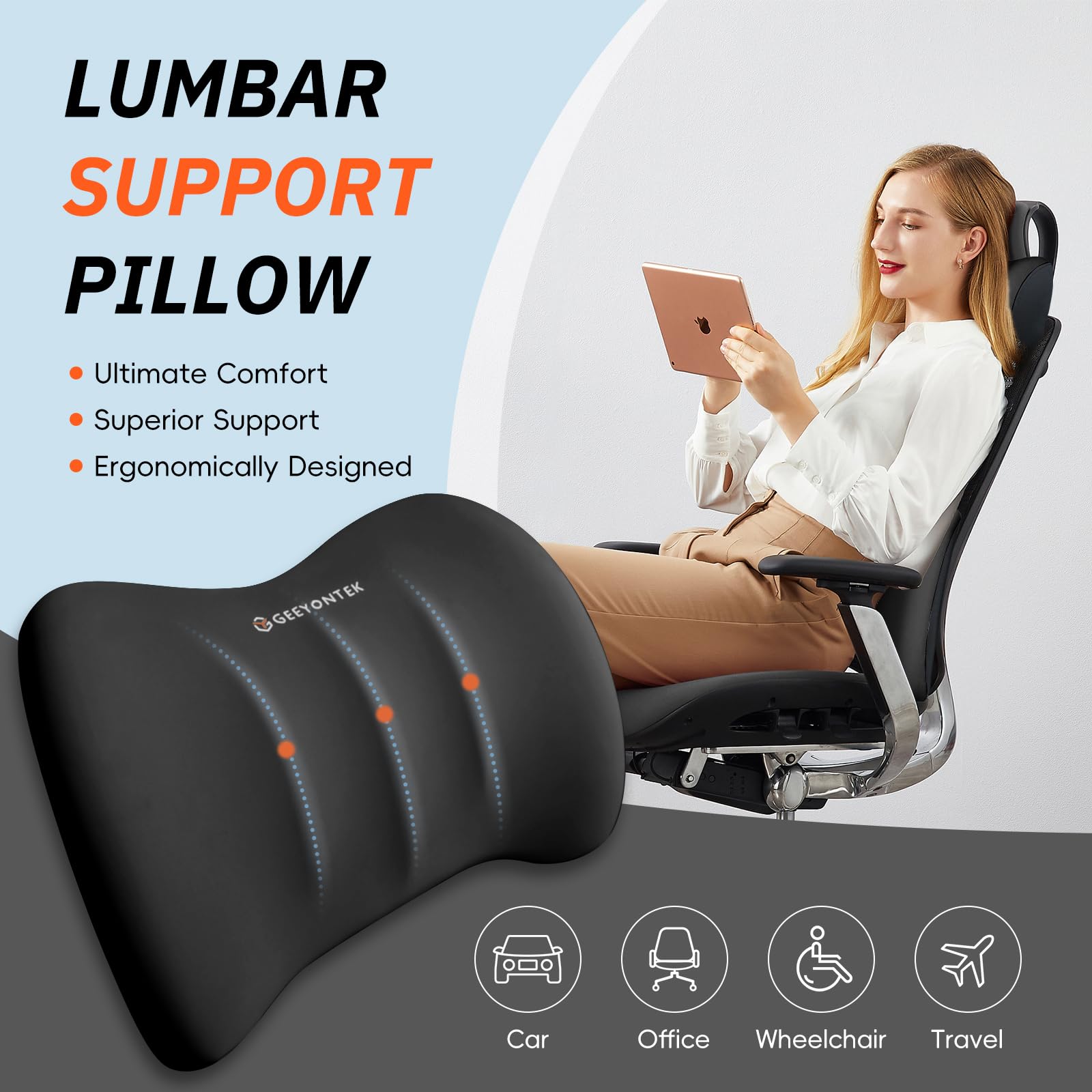 Ergonomic Car Seat Cushion with Memory Foam - 3-Piece Set with Neck Pillow & Lumbar Support for Sciatica & Tailbone Pain Relief - Perfect for Driving, Office Chairs & Wheelchairs - Black