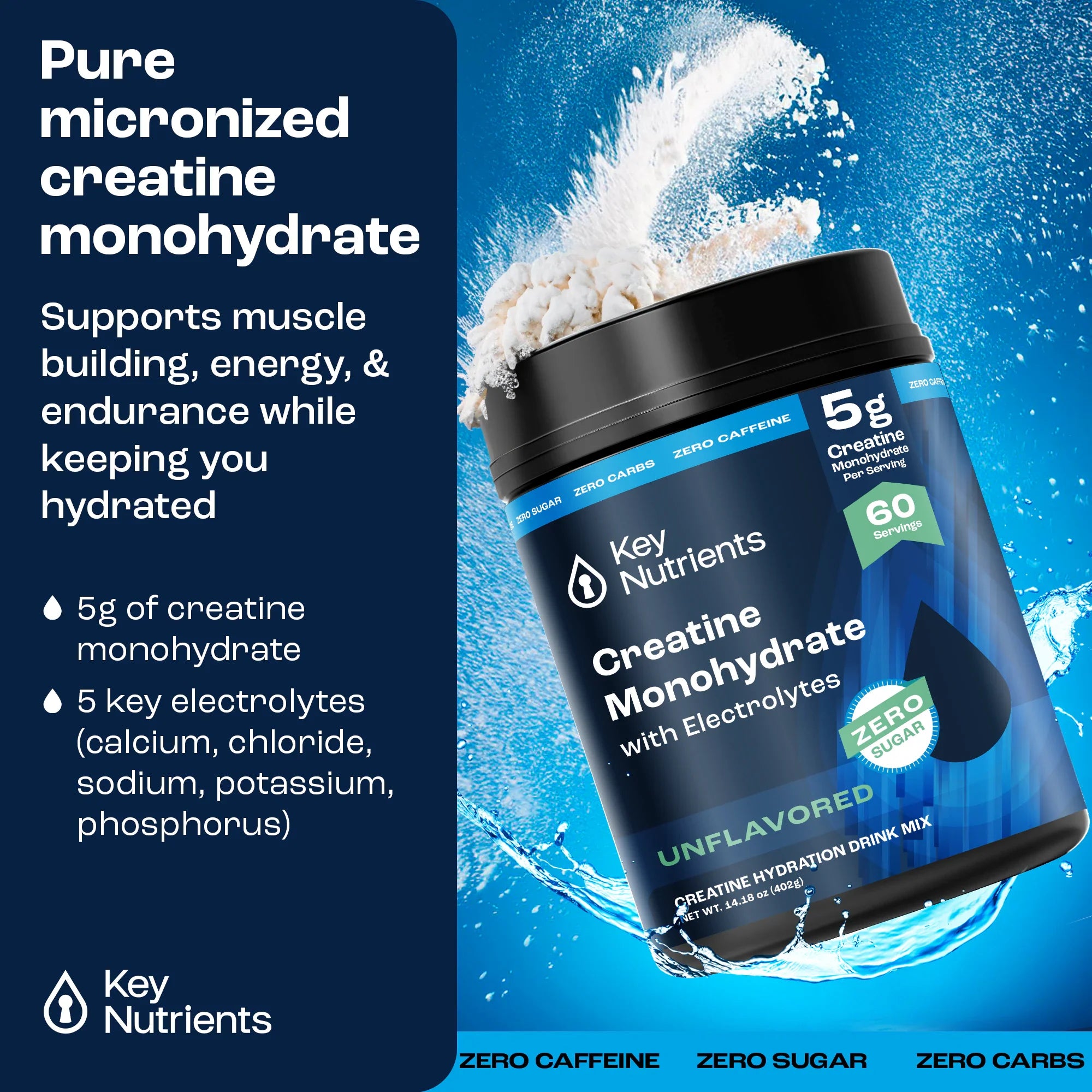 Best Unflavored Creatine Powder with Electrolytes for Muscle Recovery & Hydration - Pre/Post Workout Supplement for Athletes & Fitness Enthusiasts