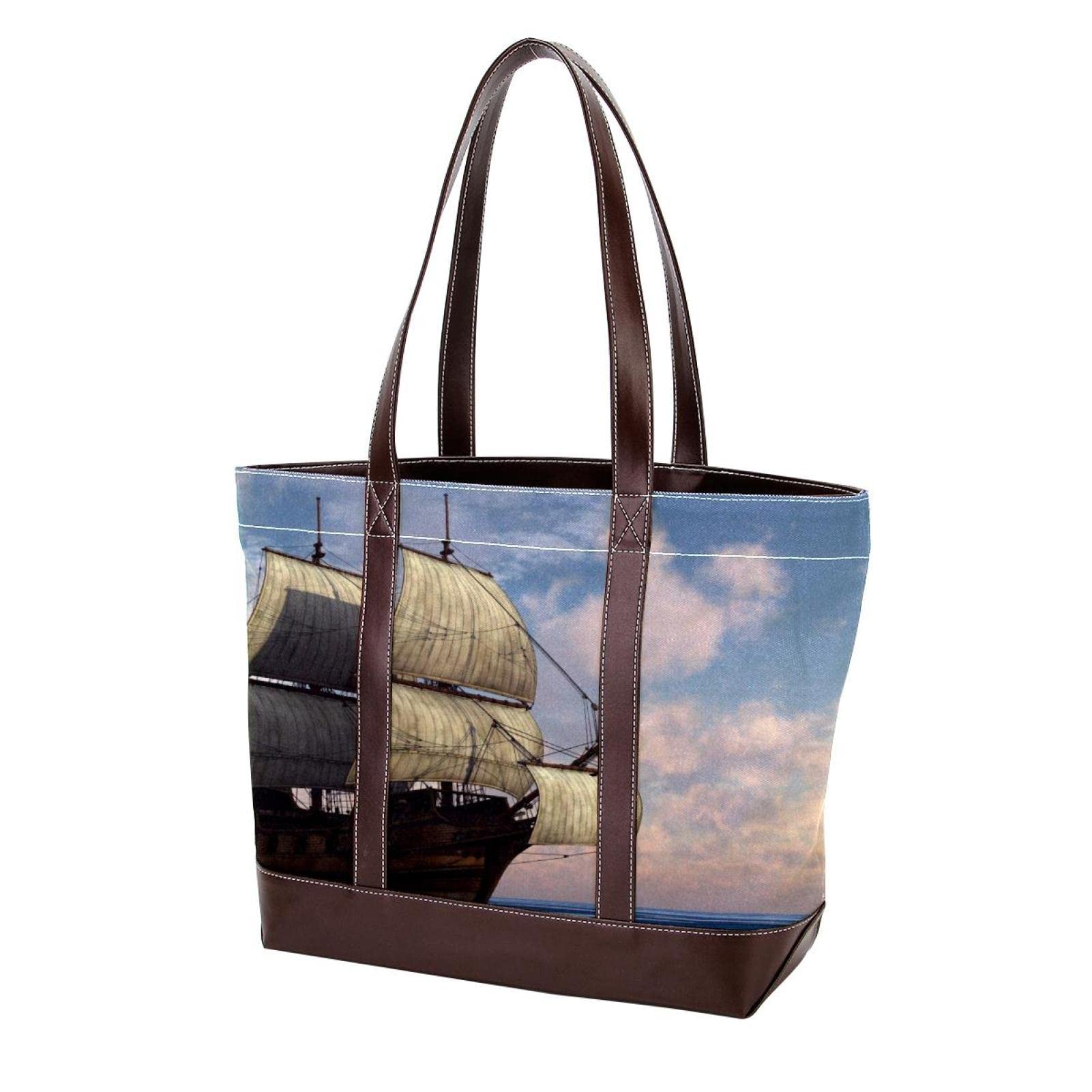 Stylish Abstract Anchor Tote Bag - Large Leather & Canvas Shoulder Bag for Women, Durable Top Handle Satchel Purse - Perfect for Work, Travel & Beach Outings