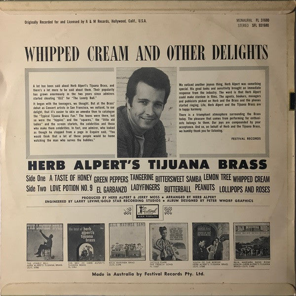 Herb Alpert & The Tijuana Brass - Whipped Cream & Other Delights Vinyl LP Album (VG Condition) | Classic Jazz & Easy Listening Music for Home, Office & Retro Parties