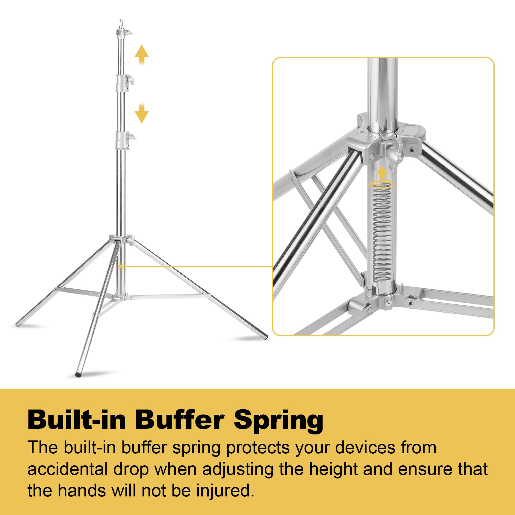 Heavy Duty 9.18ft/2.8m Stainless Steel Light Stand for Photography - Professional Studio Light Stand for Head Light, Strobe Light, Softbox, Perfect for Portrait, Product, and Event Photography