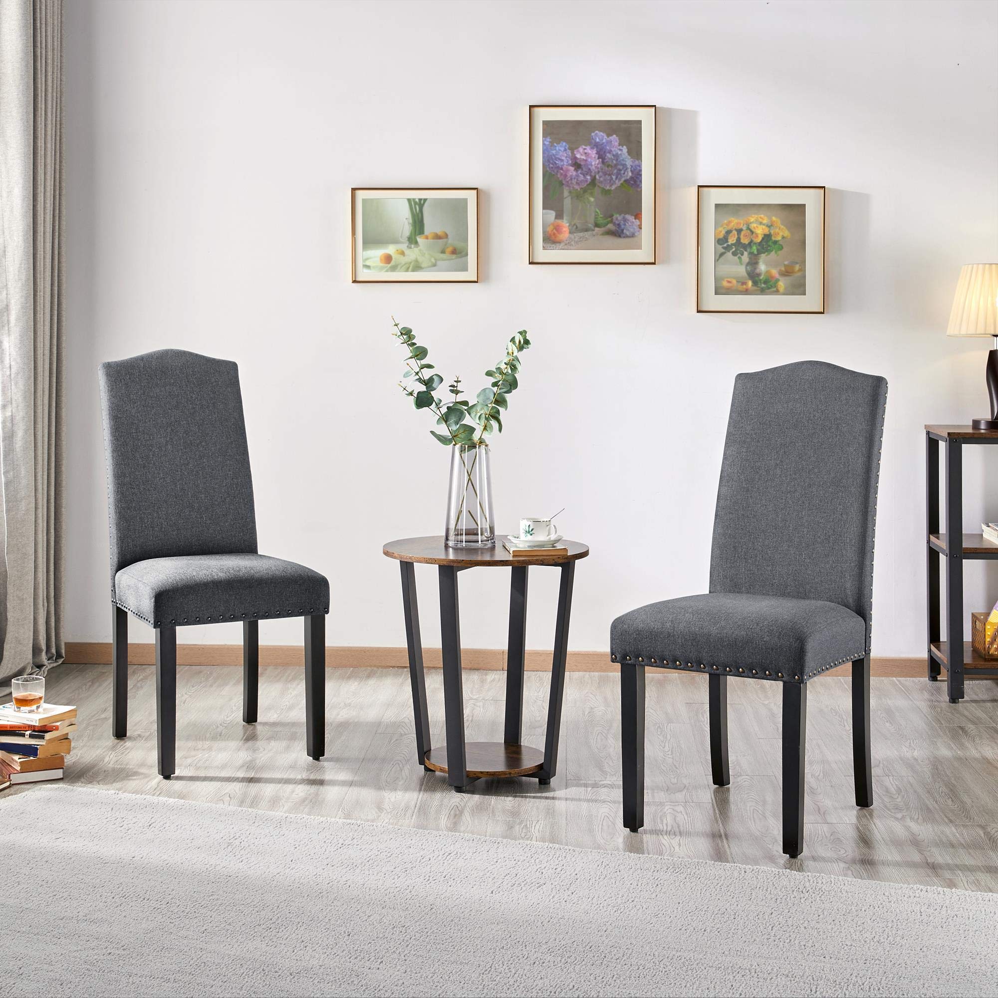 Topeakmart Classic Fabric Parson Dining Chairs Set of 2 - Dark Gray Upholstered Chairs with Rubber Wood Legs for Dining Room, Living Room, Restaurant & Hotel Decor | Comfortable Seating for Home & Commercial Use