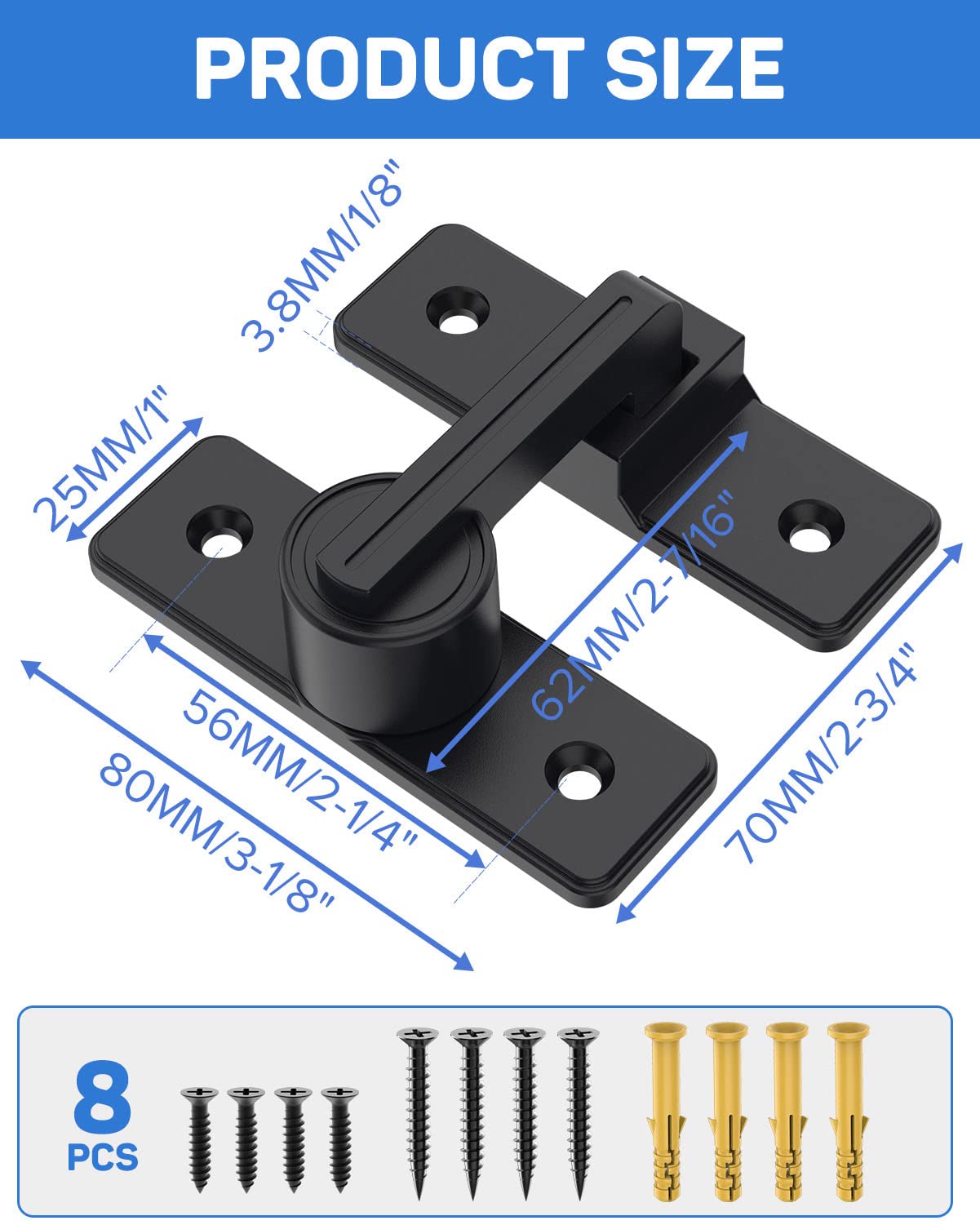 Heavy Duty Zinc Alloy Barn Door Lock - 3.8mm Flip Latch Safety Bolt for Sliding & Swing Doors - Secure Shed, Garage, Yard & Bathroom - Matt Black (2 Pack) - Ideal for Home Security & Privacy Protection
