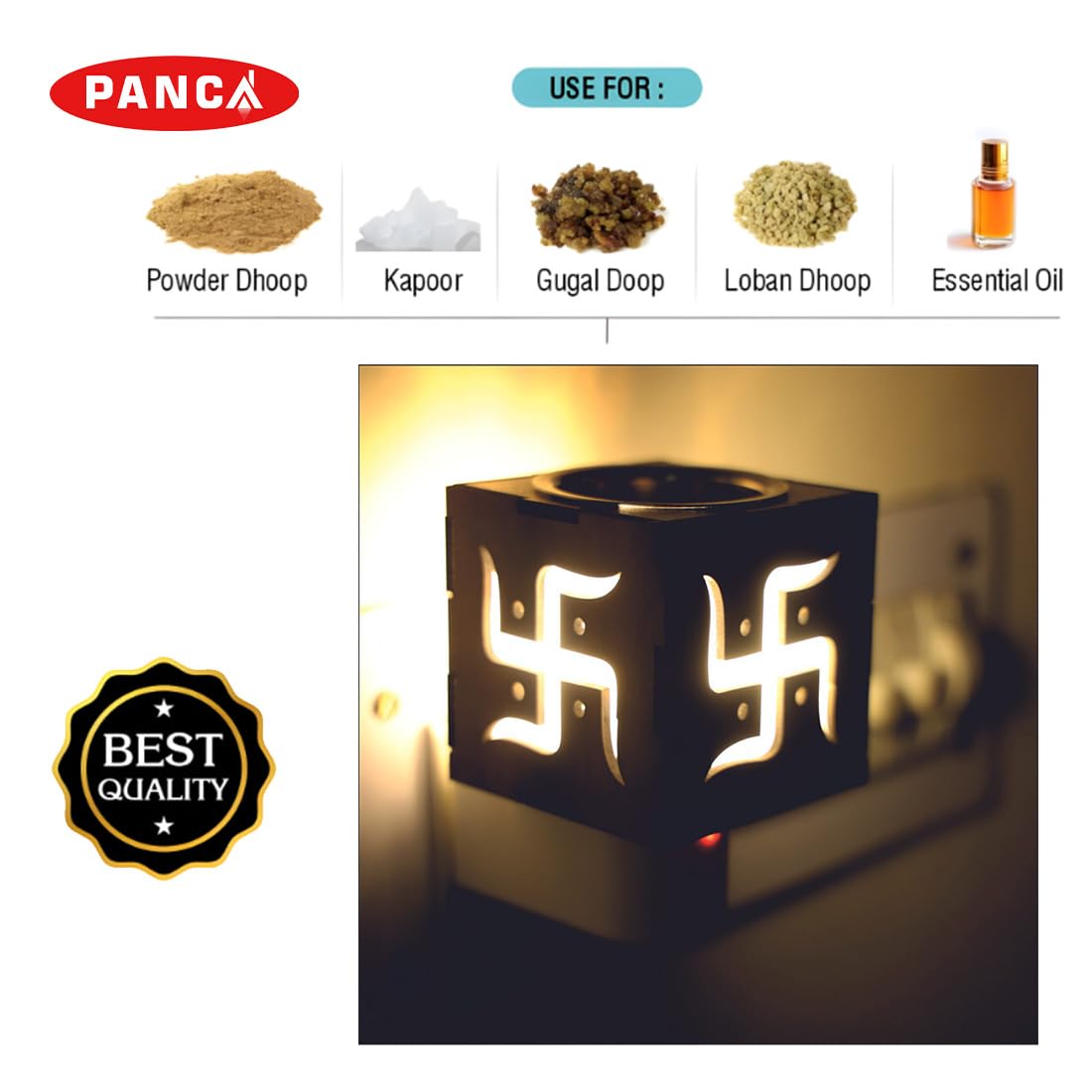 Electric Camphor Diffuser & Burner - Swastik Kapoor Dani for Aromatherapy, Incense, and Dhoop | Multipurpose Electric Camphor Burner for Home, Yoga, Meditation & Spiritual Ceremonies | PANCA Electrical Kapoor Dani