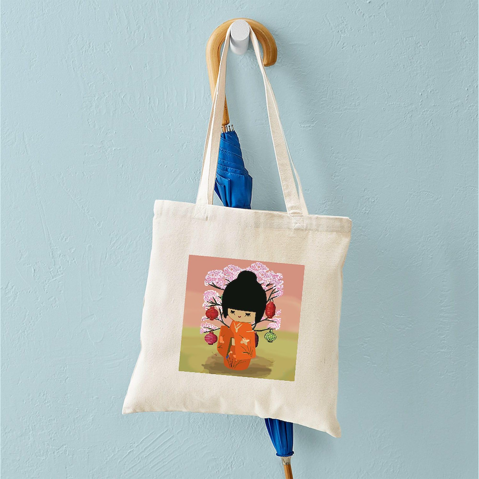 Stylish Kawaii Kokeshi Doll Canvas Tote Bag - Eco-Friendly Reusable Shopping Bag for Women | Perfect for Groceries, Beach Trips & Daily Use
