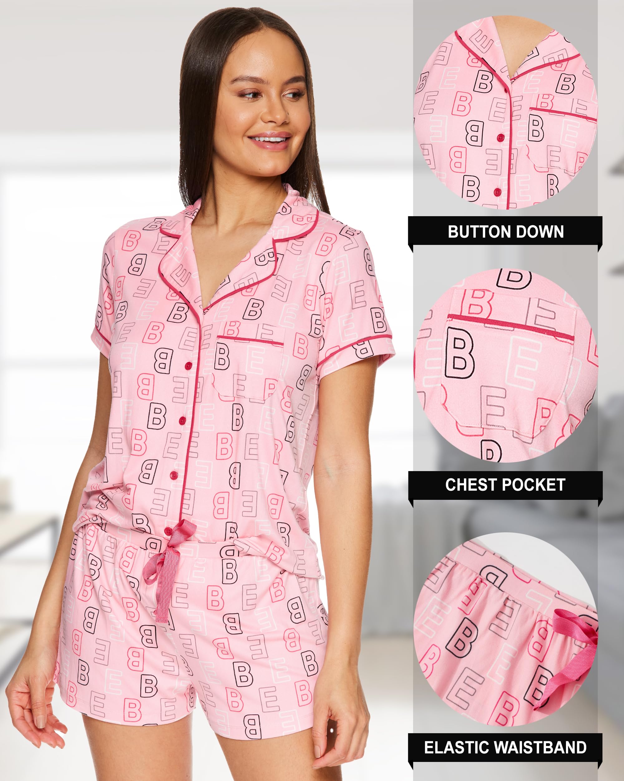 Women's Cute Short Sleeve Button-Up Pajama Set - Soft Cotton Sleepwear & Lounge Shorts for Comfortable Nightwear, Loungewear, and Relaxation at Home
