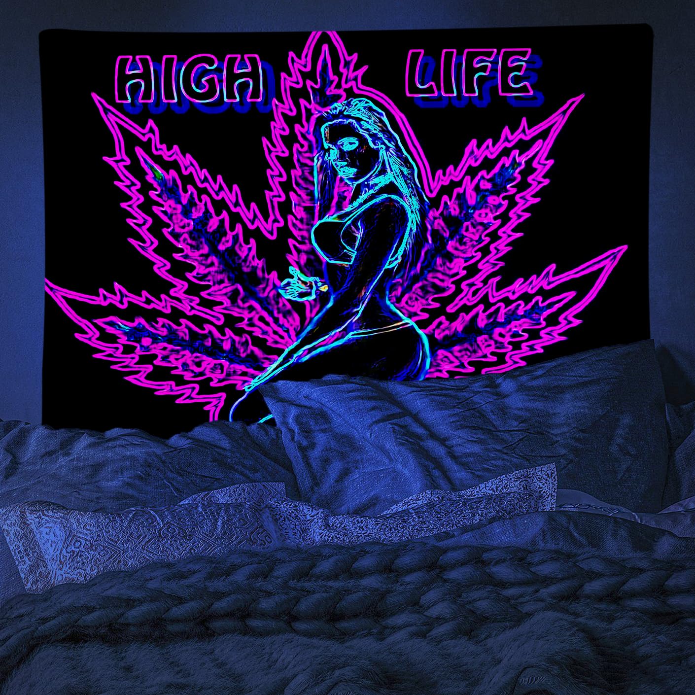 ADDWel Blacklight Tapestry - UV Reactive Glow in The Dark Wall Hanging for Bedroom, Dorm & Living Room Decor - Perfect for Party Backdrops, Rave Decorations and Psychedelic Room Themes