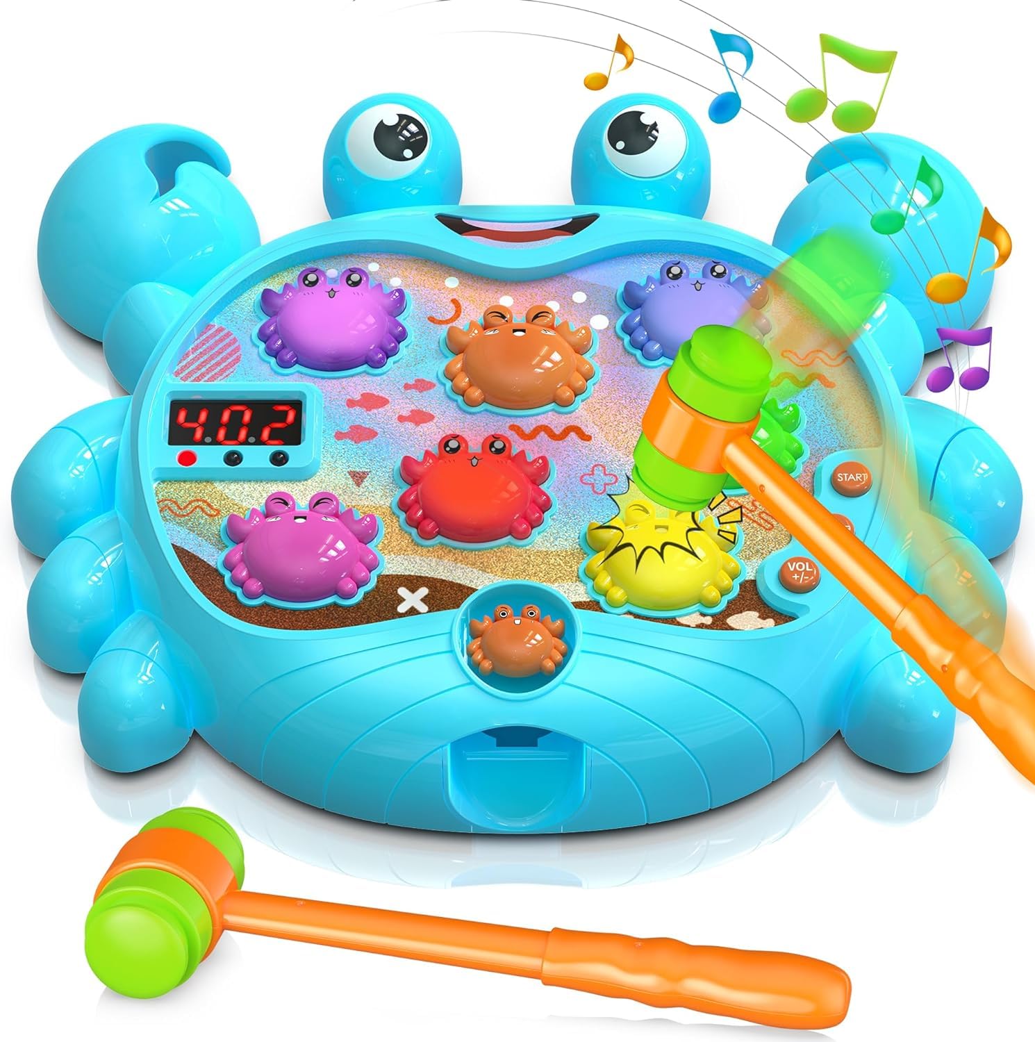 HopeRock Toddler Toys for 2-4 Year Old Boys - Interactive Crab Toy with Music, Lights & Water Spray - Educational Learning Game with 2 Hammers - Perfect Birthday Gift for 2 Year Old Boys - Fun Outdoor & Indoor Play for Preschool Kids