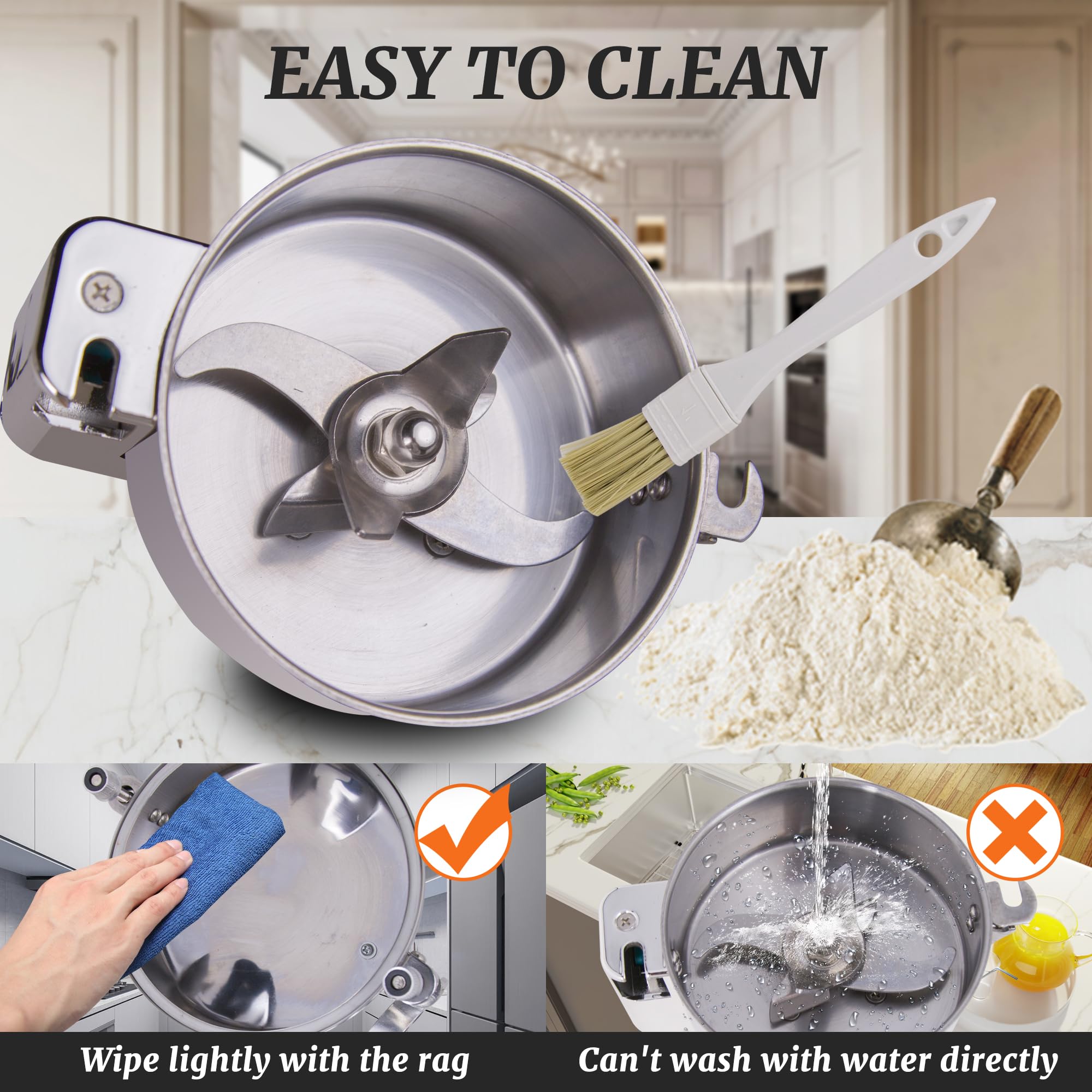 400g Electric Grain Grinder - 1800W High-Speed Stainless Steel Powder Mill for Coffee Beans, Spices & Herbs | Commercial & Home Use for Grinding Corn, Pepper & Dry Ingredients