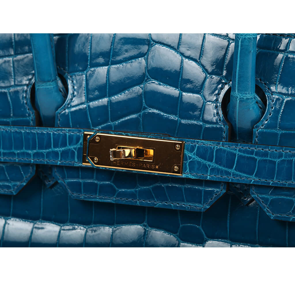 Authentic Hermès Birkin 30 Handbag in Blue Izmir Crocodile Leather - Luxury Designer Tote for Women, Perfect for Work, Travel & Special Occasions