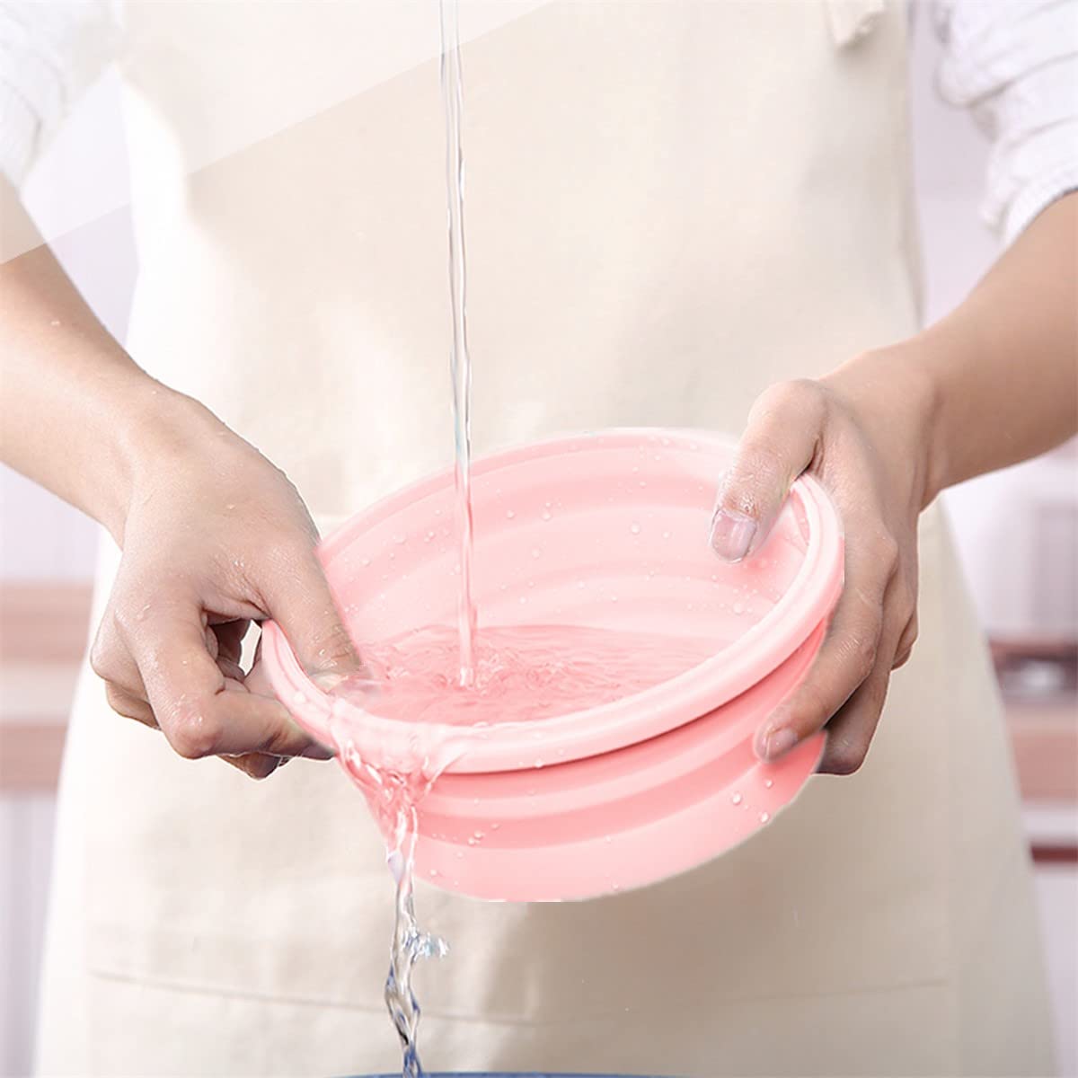 Collapsible Silicone Bowls for Camping - Set of 4 Round BPA-Free Food Storage Containers with Lids | Microwave, Freezer & Dishwasher Safe | RV Kitchen Organization & Travel Accessories | Perfect for Picnics, Hiking & Outdoor Dining (Pink)