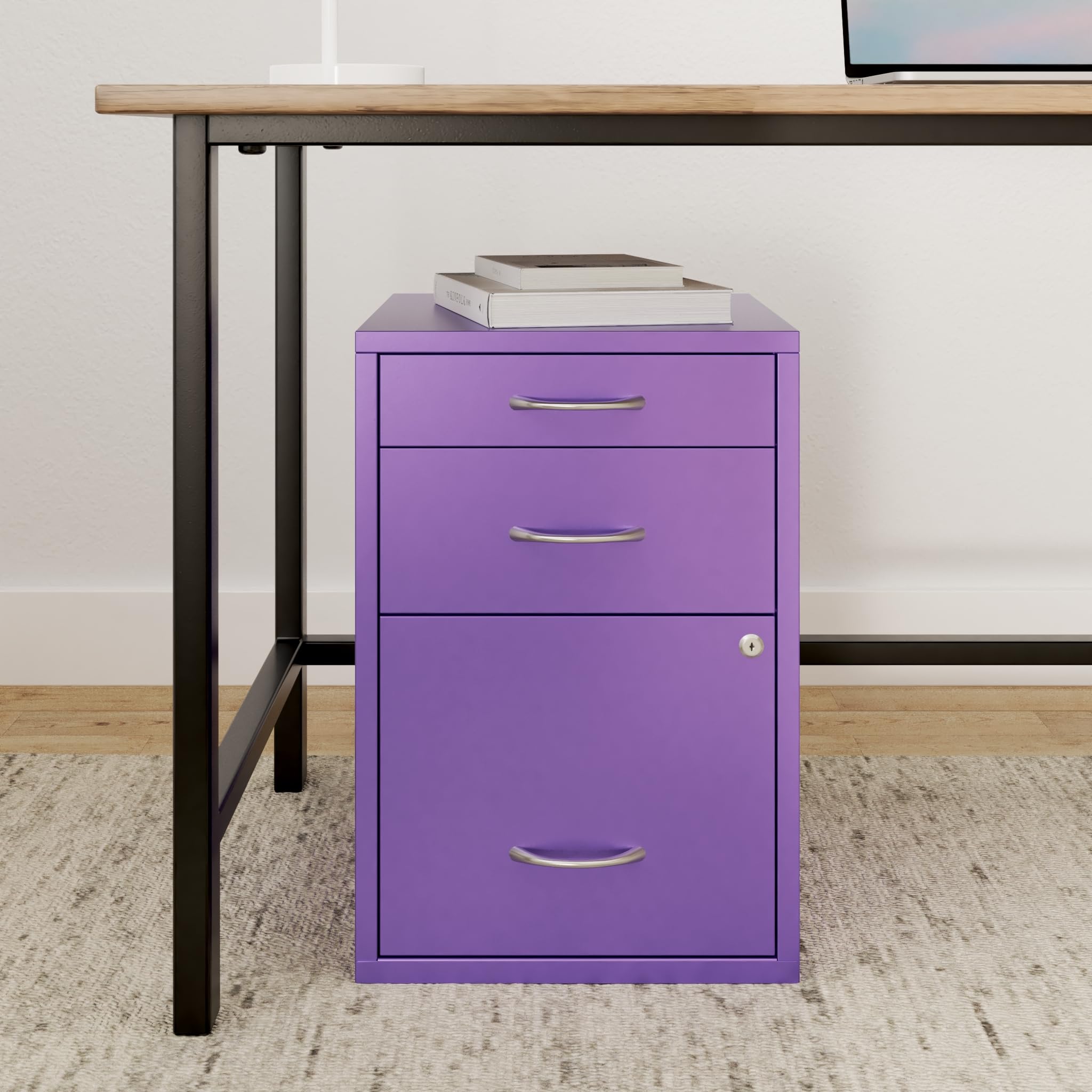Heavy Duty 3-Drawer Metal File Cabinet for Office - OSP Home Furnishings HPB Purple File Storage Cabinet for Documents & Office Supplies | Perfect for Home Office, School, and Business Organization