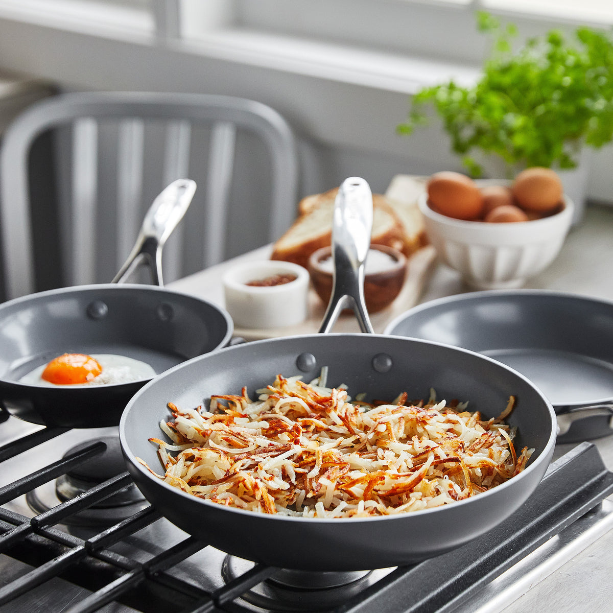 Valencia Pro Ceramic Nonstick Frypan Set - 8, 9.5 & 11 Inch Gray Cookware for Healthy Cooking | Perfect for Frying, Sautéing & Stir-Frying