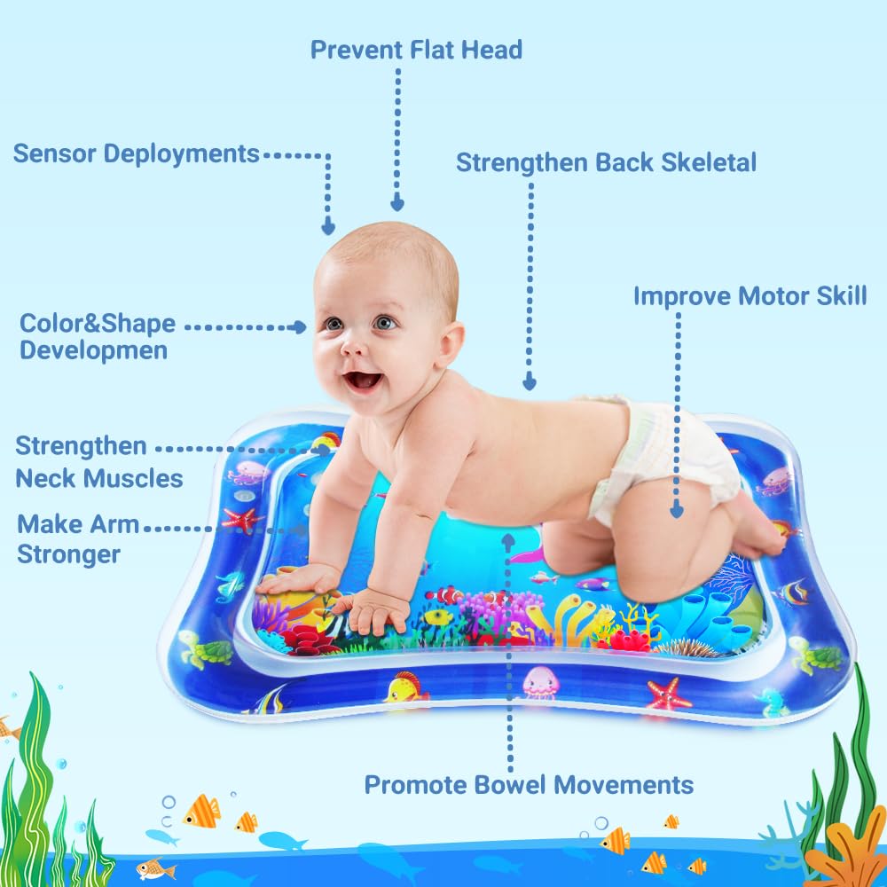 ZMLM Inflatable Baby Tummy Time Water Play Mat - Sensory Activity Toy for Newborns & Infants 3-12 Months | Developmental Toy for Boys & Girls | Perfect Easter Gift & Toddler Playmat (Blue) - Great for Floor Play, Sensory Development & Early Learning Activities