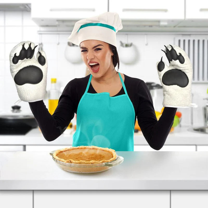 Fred Polar Bear Hands Oven Mitts - Heat Resistant Kitchen Gloves for Baking, Cooking & Grilling - Cute Bear Paw Design for Holiday Gifts & Home Decor