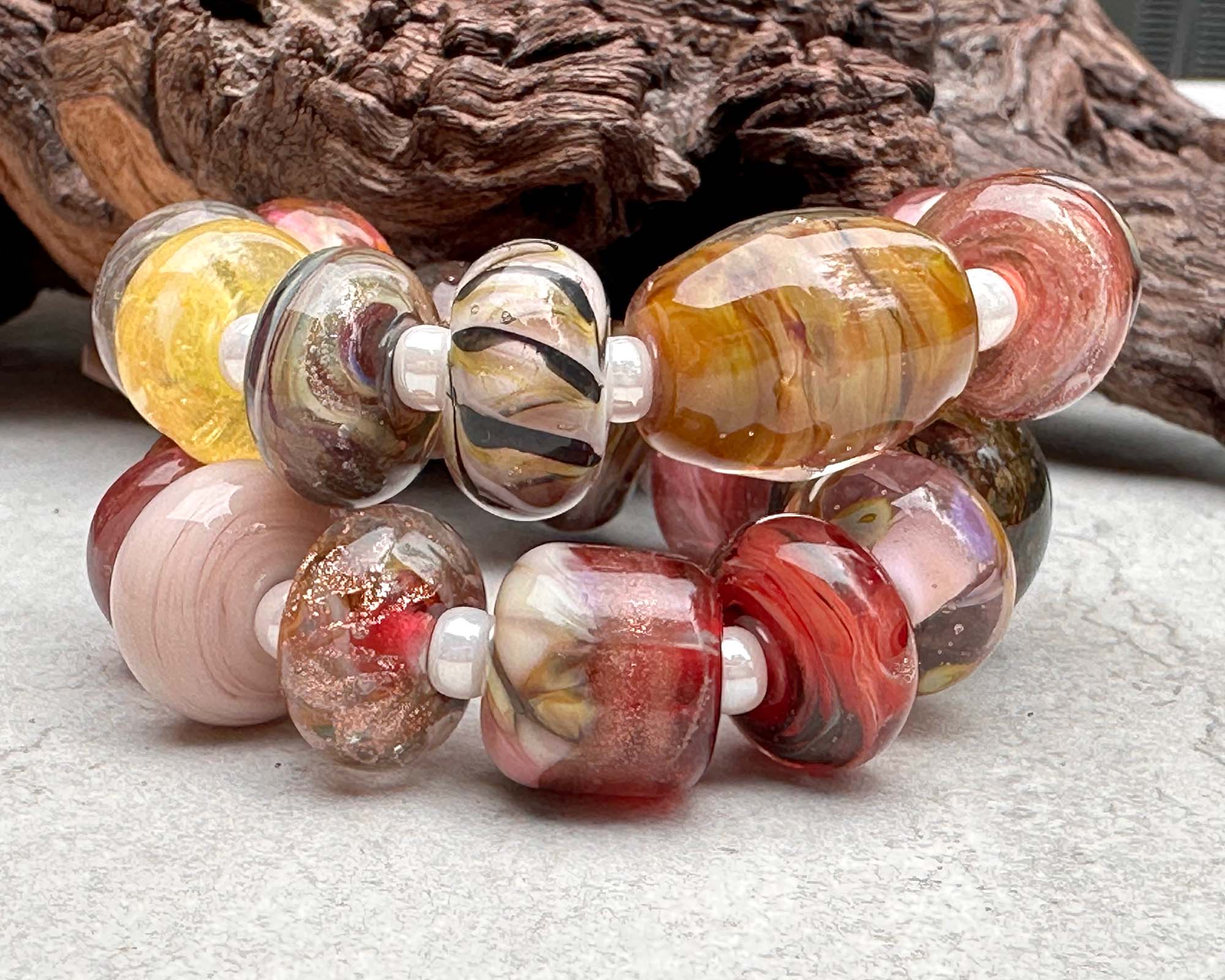 23 Pink & Brown Orphan Lampwork Beads Mix - Handmade Glass Beads for Jewelry Making, DIY Crafts, Bracelets & Necklaces - SRA Certified Artisan Beads