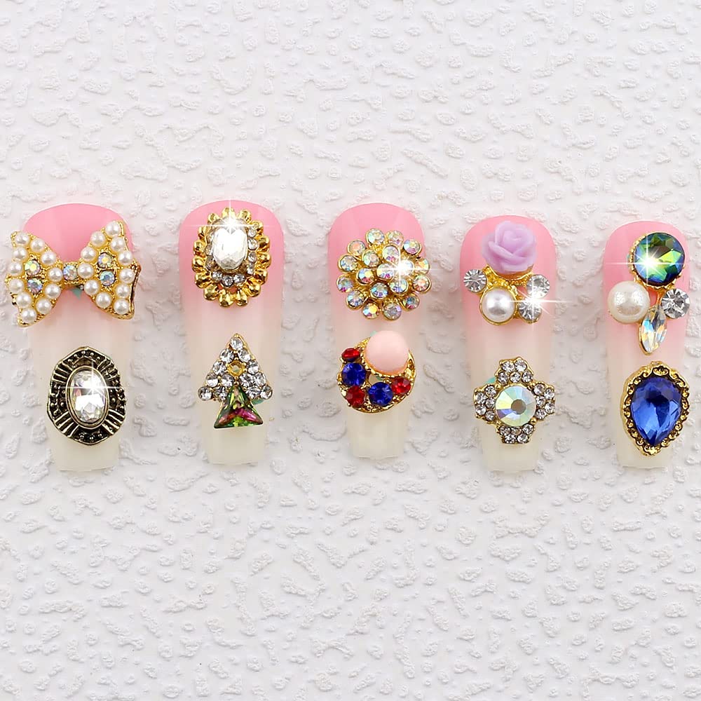 3D Gold Nail Charms - 50pcs Rhinestones for Nail Art & Acrylic Nails - Perfect for DIY Manicures