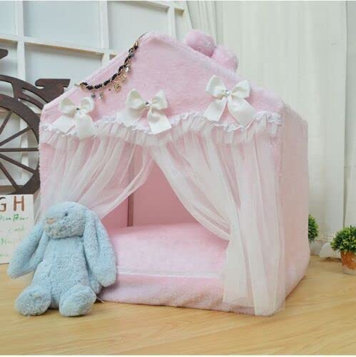 Handmade Princess Pet Bed for Small Dogs & Cats - Washable Removable Sofa Cushion with Frame Cover, Warm Cozy Tent House (Pink, Medium) - Perfect for Indoor Lounging & Nap Time Comfort