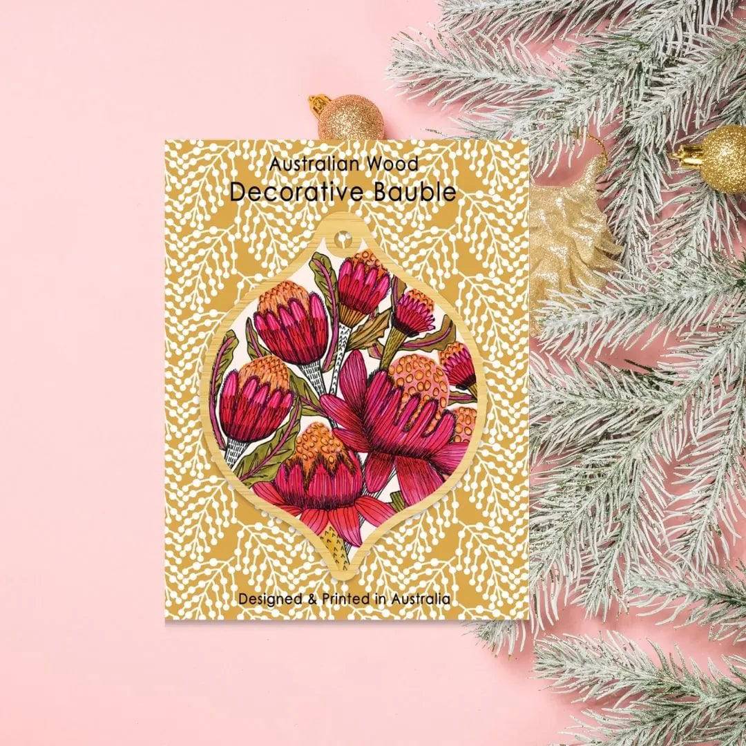 Australian Waratah Flowers Wooden Christmas Ornament - Handcrafted Holiday Decor for Tree, Gift, and Home Decoration