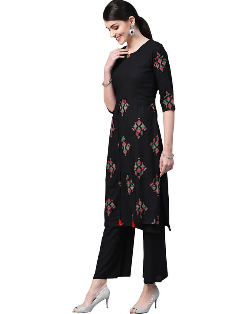 Black Rayon Palazzo Straight Pants for Women - Comfortable Wide Leg Trousers for Casual Wear, Office & Travel