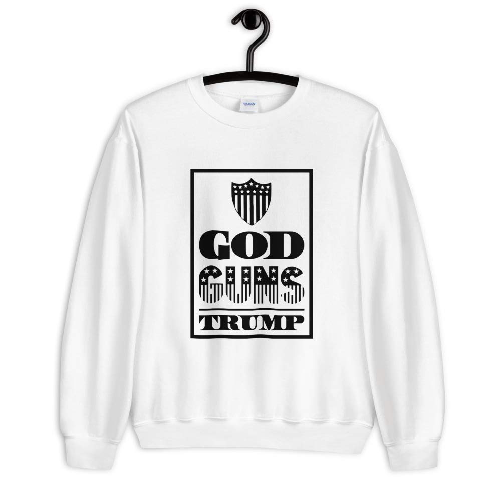 God Guns Trump Sweatshirt - Patriotic White Pullover Hoodie for Conservative Supporters | Political Rally, Freedom Protest & American Pride Apparel