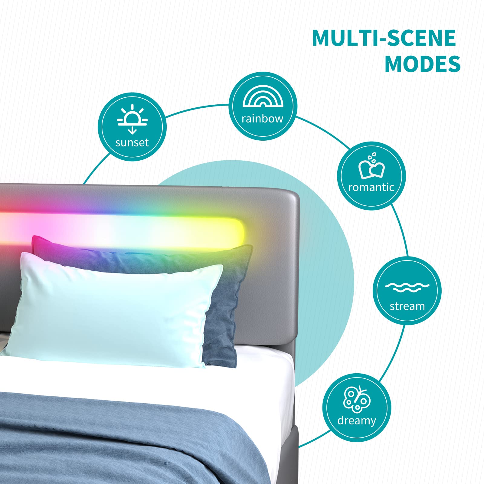 King Size Bed Frame with Smart LED Lights & Storage Drawers - Upholstered Tufted PVC Fabric Headboard, Grey Platform Bed | Perfect for Modern Bedrooms, Guest Rooms & Small Spaces