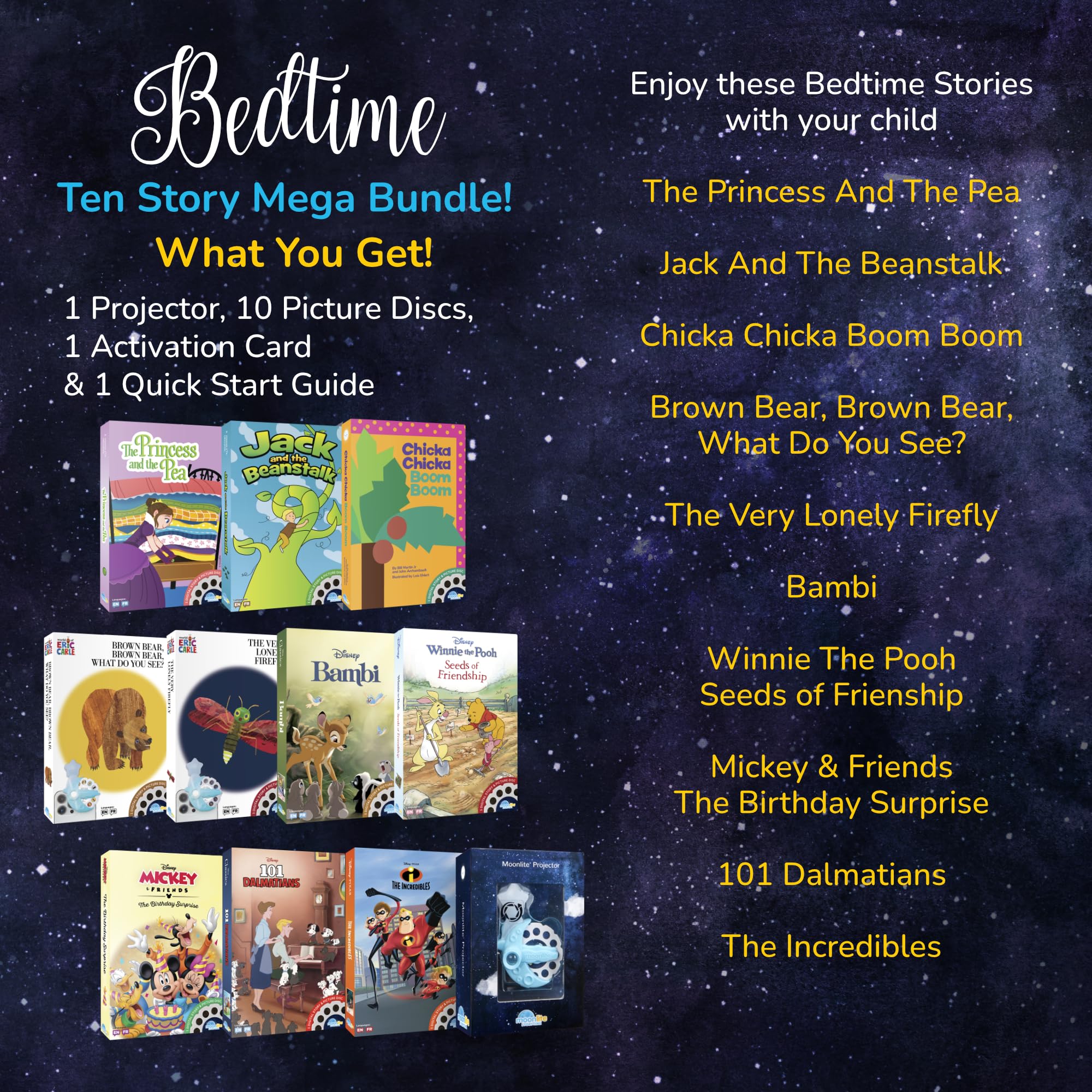 Moonlite Storytime Mini Projector for Kids - 10 Classic Bedtime Storybooks with Fun Sound Effects | Interactive Learning Gift for Toddlers Ages 1+ | Perfect for Nursery Storytime, Family Bonding & Educational Play
