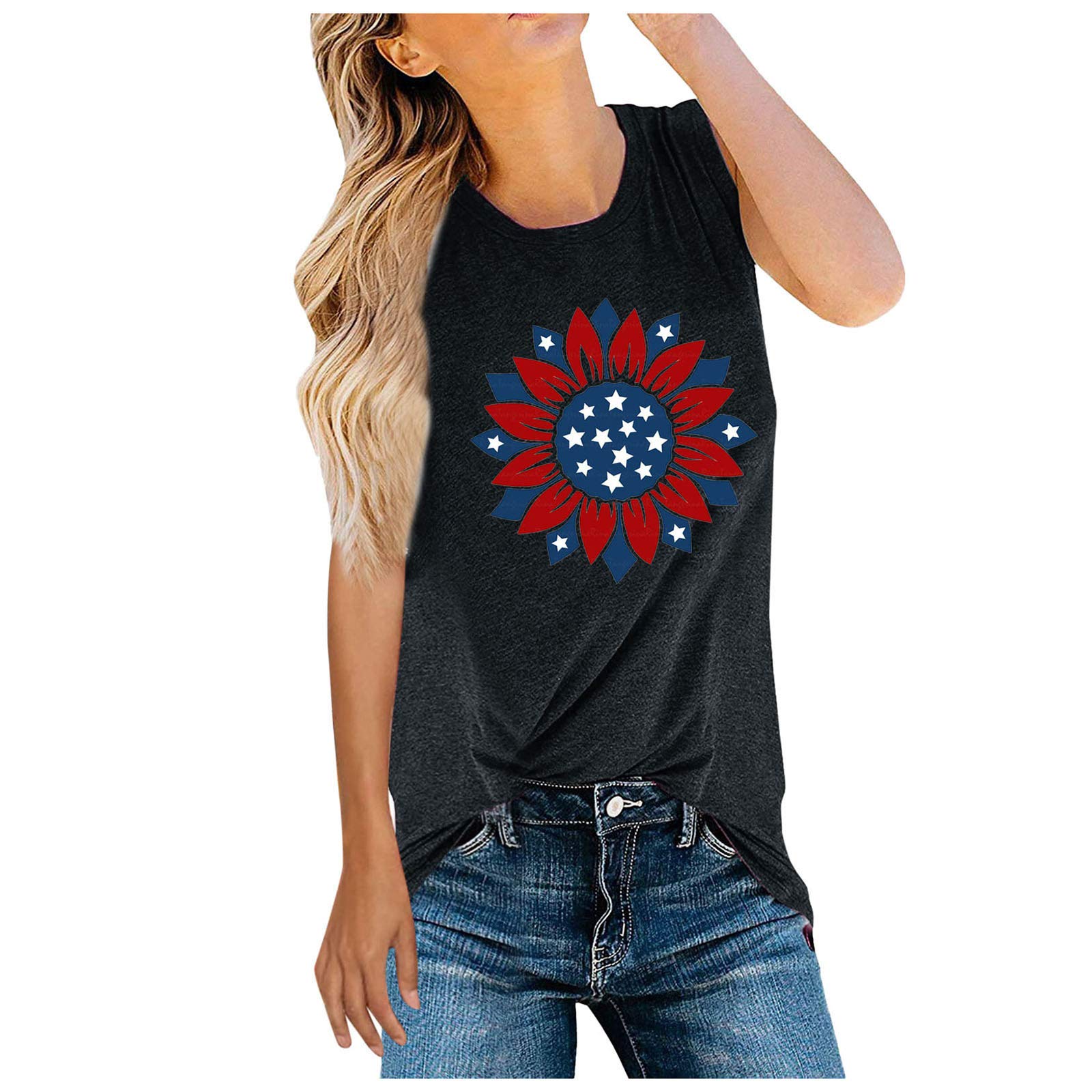Women's 4th of July Printed Casual Summer Tank Tops - Patriotic American Flag Blouse for BBQ, Beach & Independence Day Celebrations