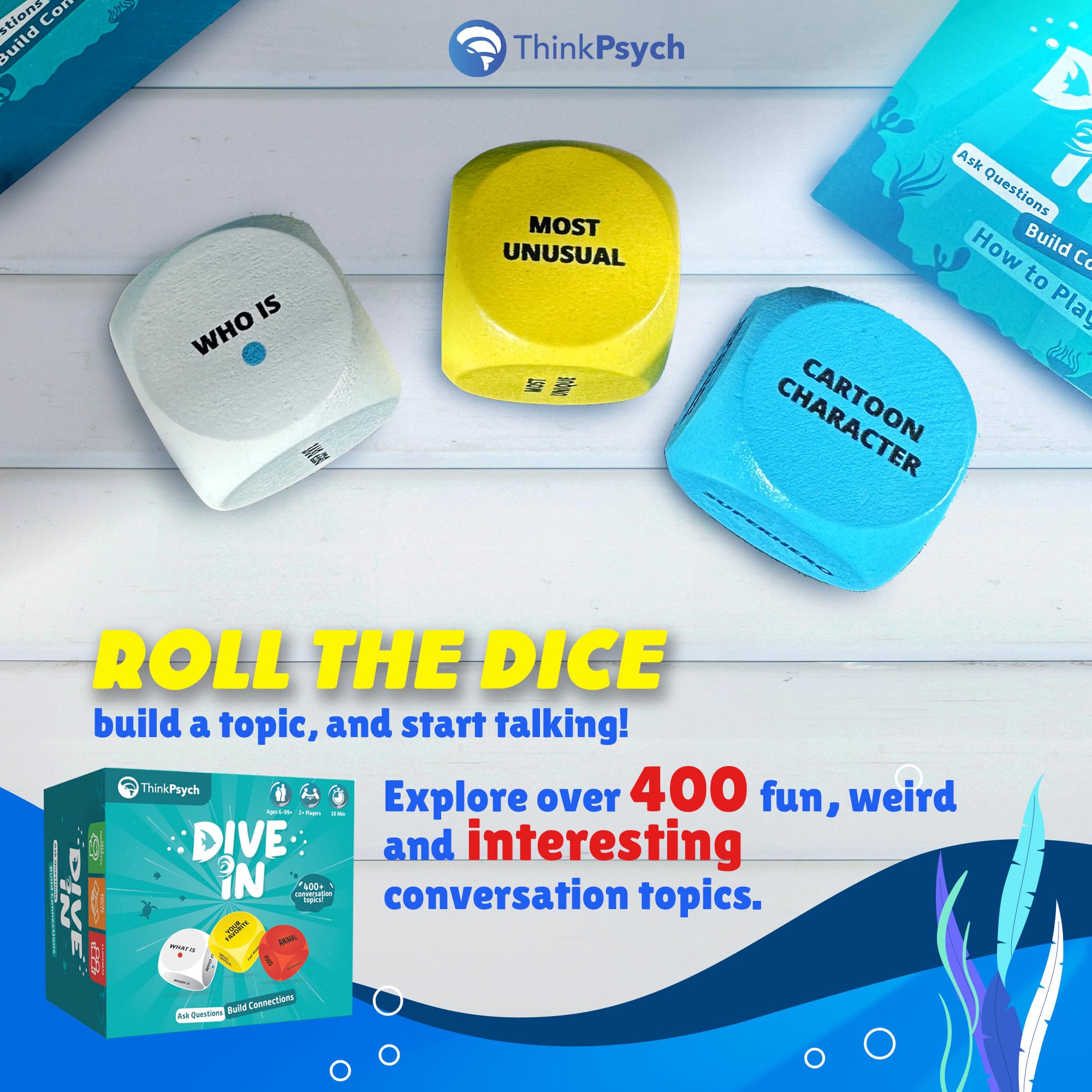 ThinkPsych SEL Conversation Dice Game with 400+ Topics for Kids & Teens | Social Emotional Learning Therapy Game for Home, School & Counseling | Play Therapy Toy for Ages 6-99 | Perfect for Family Game Nights & Classroom Activities