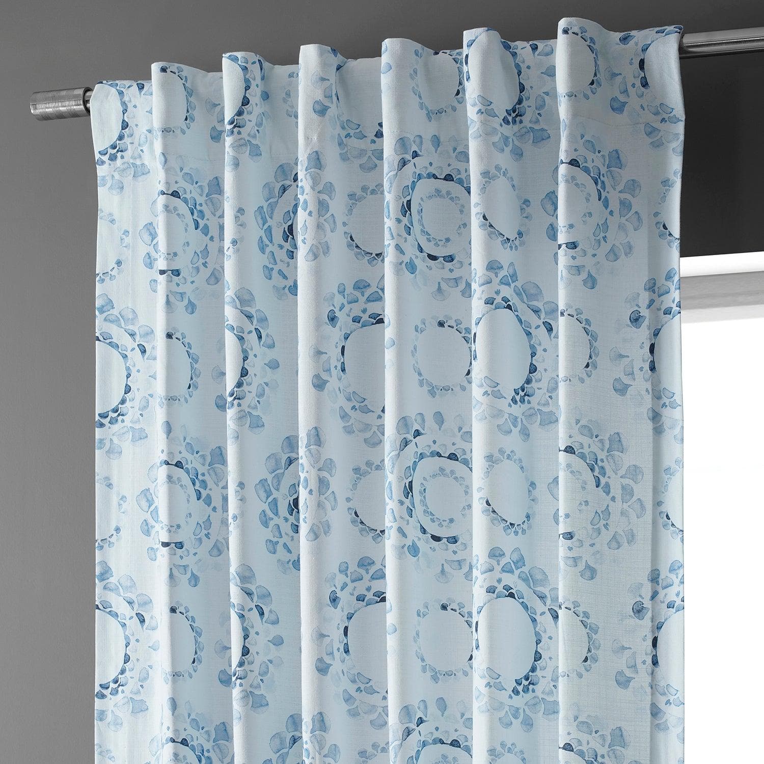 Light Blue Abstract Textured Printed Cotton Curtains - Droplets Design for Living Room & Bedroom Window Decor
