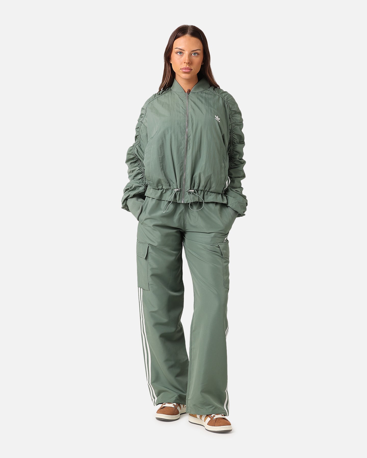 Adidas Women's 3 Stripes Cargo Pants - Trace Green | Comfortable Casual & Streetwear Pants for Women | Perfect for Hiking, Travel & Everyday Wear