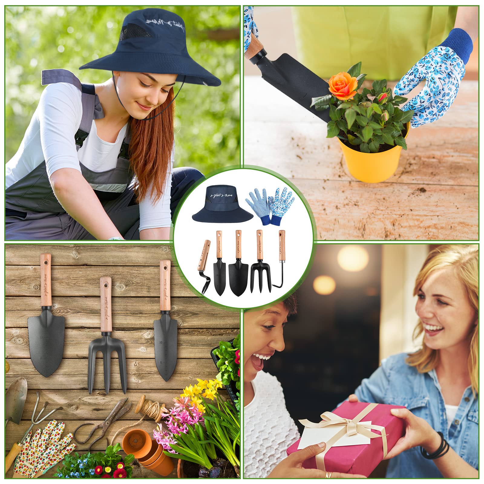 8 Pcs Gardening Tools Kit for Women - Includes Planting Tools, Gardening Hat, Waterproof Apron & Gloves - Perfect Gift for Mom, Outdoor Planting, Spring Horticulture & Backyard Gardening