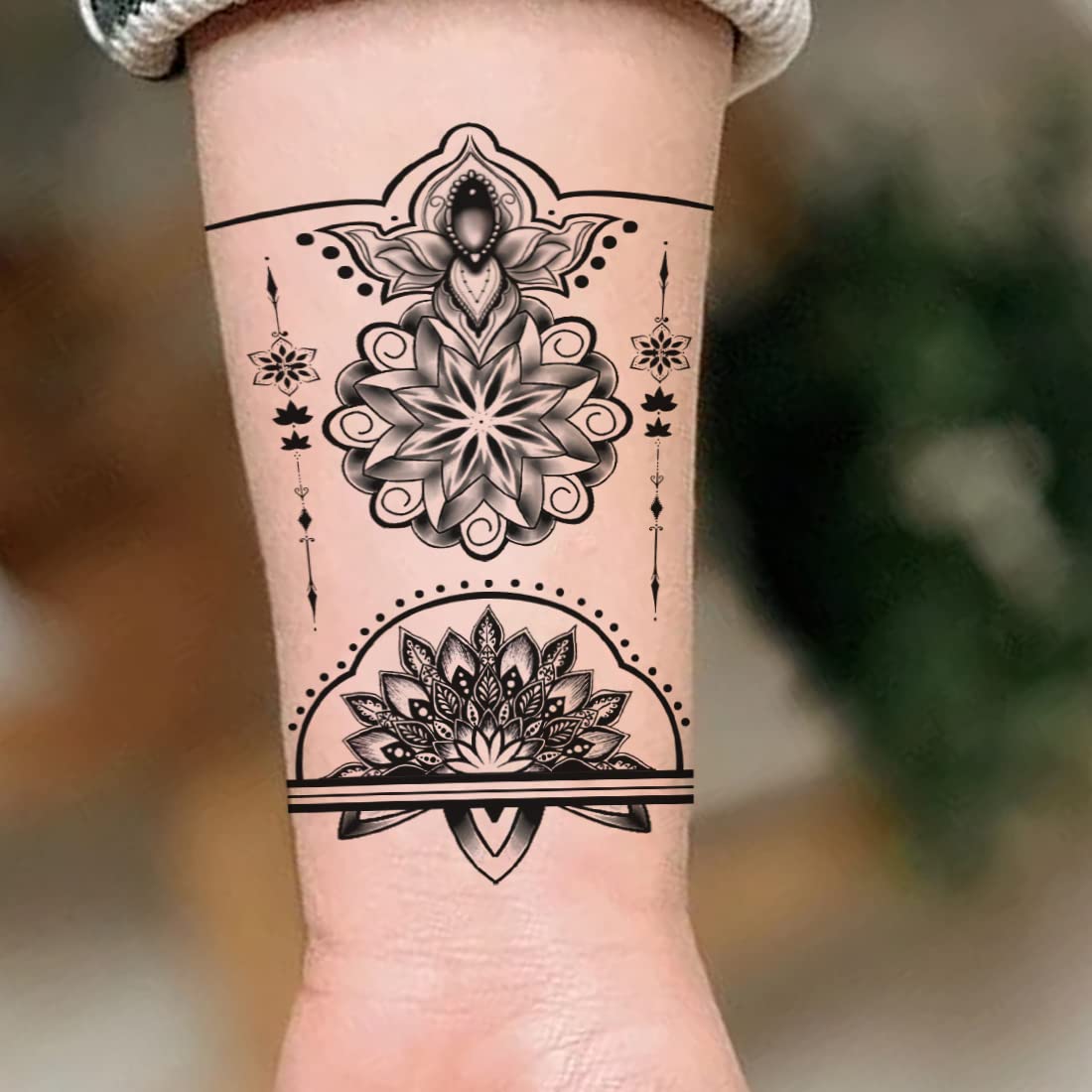 Waterproof Floral Mandala Temporary Tattoos for Women & Men - Long Lasting Fake Body Art for Parties, Festivals & Beach Vacations