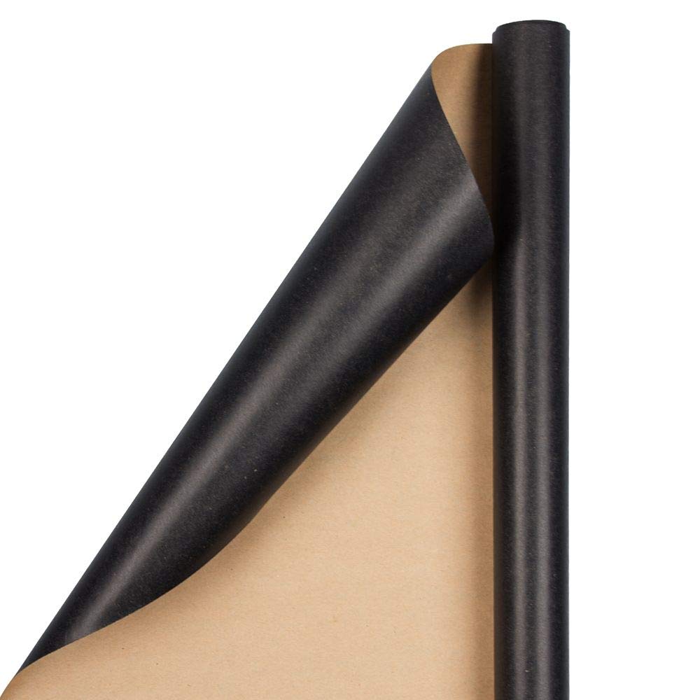 Premium Kraft Wrapping Paper - 50 Sq Ft (2 Rolls) - Eco-Friendly Black Gift Wrap for Birthdays, Christmas & Special Occasions - JAM Paper Gift Packaging Supplies