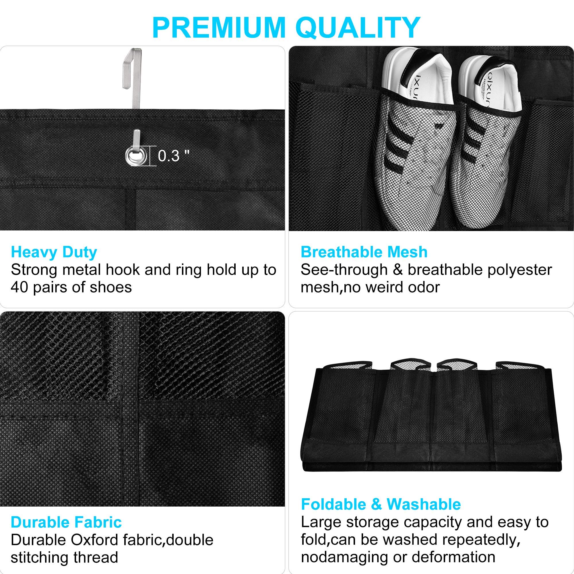 Over the Door Shoe Organizer with 24 Large Mesh Pockets - Space Saving Hanging Shoe Rack for Closet, Bedroom & Entryway - Perfect for Storing Shoes, Socks, Underwear, Jewelry & Accessories - Ideal for Small Spaces & Home Organization