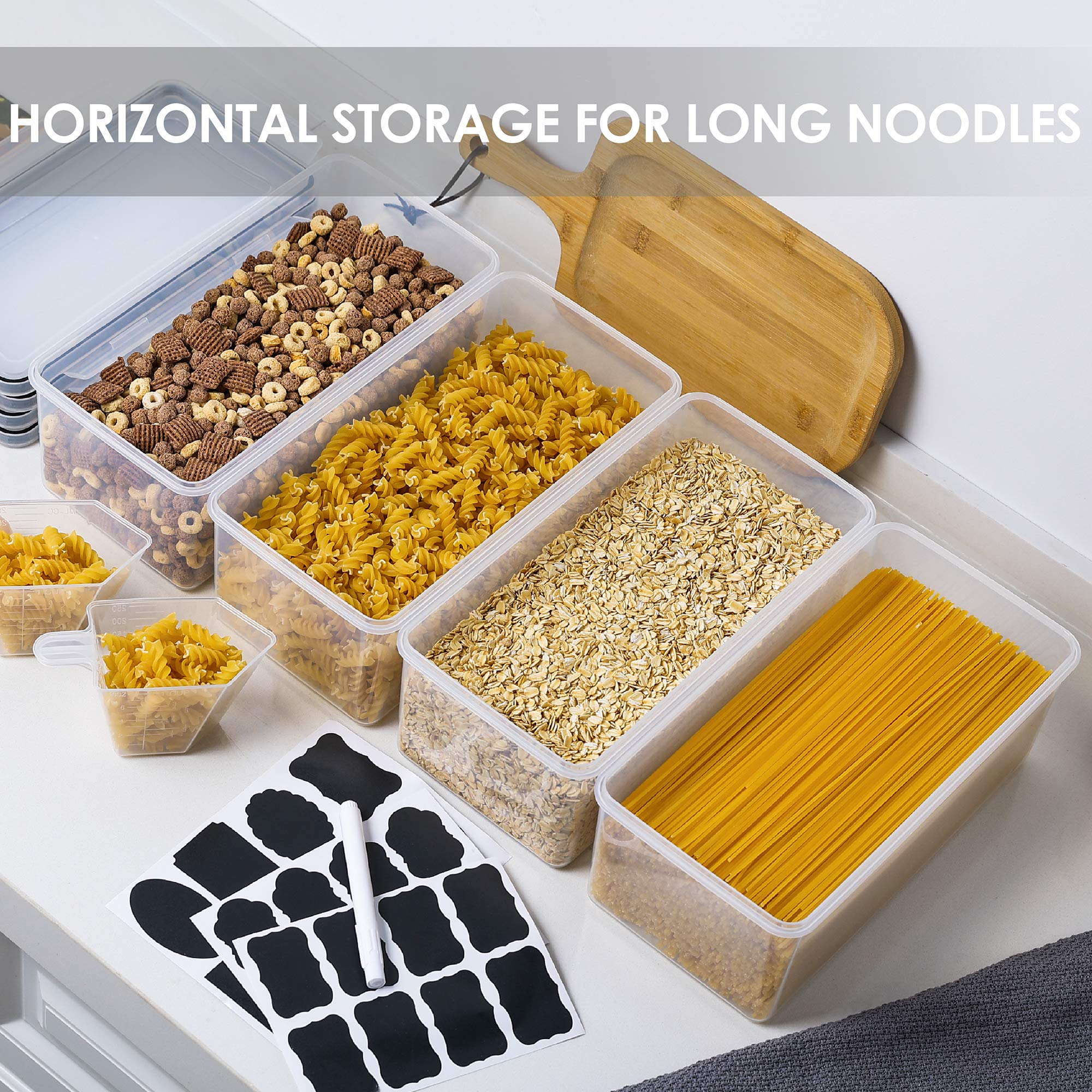 Vtopmart 4-Piece 3.2L Airtight Food Storage Containers with Lids & 4-Piece 1.9L BPA-Free Plastic Pasta Containers - Kitchen Organization for Dry Goods, Flour, Sugar, Rice, Cereal, Spaghetti Storage - Space Saving Stackable Design for Pantry, Cabinet, Fridge