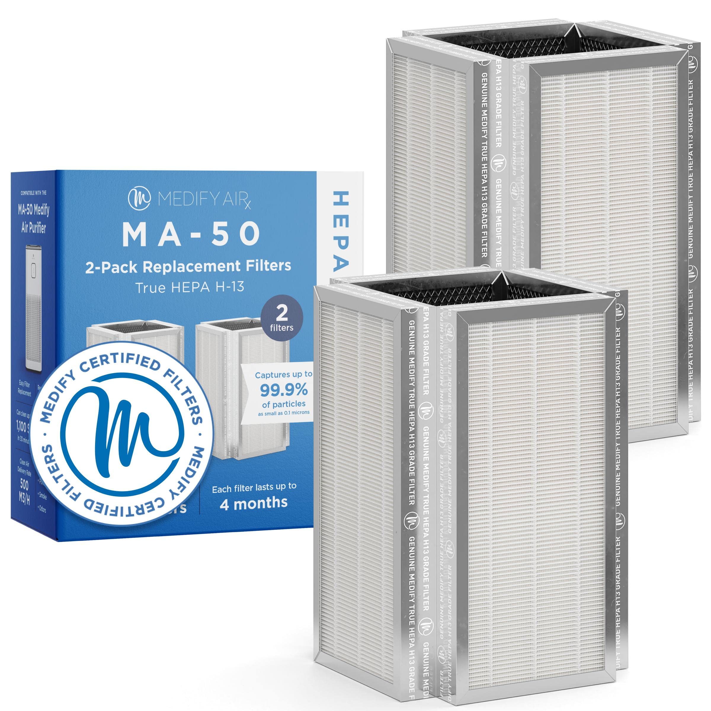 Medify Air MA-50 Genuine Replacement Filter - 3-in-1 H13 HEPA Filter with Pre-Filter & Activated Carbon for Smoke, Dust, Pet Dander & Odor Removal (0.1 Microns) - 2 Pack - Perfect for Home, Office & Allergy Relief