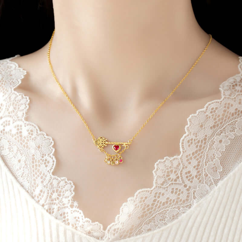 Edwardian Key to Your Heart Necklace with Charm Pendant | XL1319 | Vintage Inspired Jewelry for Women, Romantic Gift for Anniversary, Valentine's Day