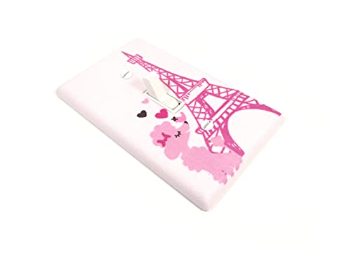 Pink Poodle Eiffel Tower Light Switch Cover - Parisian Bedroom Decor for Girls, Kids, and Themed Rooms