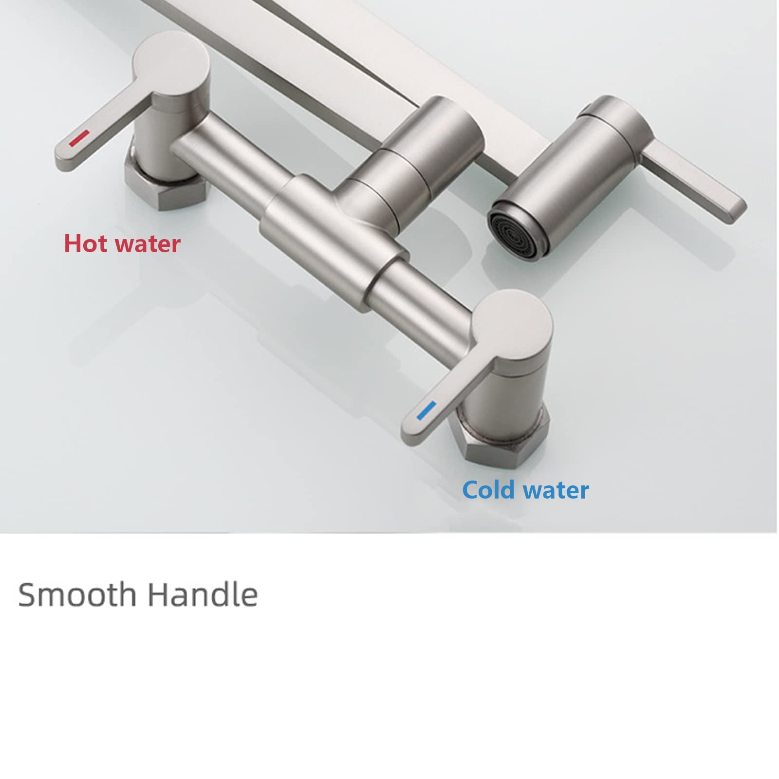 360° Swivel Folding Pot Filler Faucet - Brass Hot & Cold Kitchen Mixer Tap with 3 Handles - 2 Hole Wall Mounted Sink Faucet in Brushed Nickel - Perfect for Cooking, Baking & Filling Large Pots