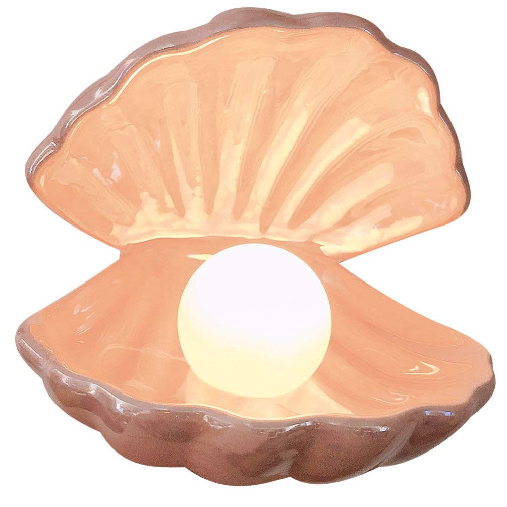 ULTNICE Decorative Pearl in Shell LED Night Light - Ceramic Desktop & Bedside Lamp for Bedroom, Living Room, Nursery Decor - Soft Pink Ambient Lighting for Relaxation & Romantic Atmosphere (1PC)