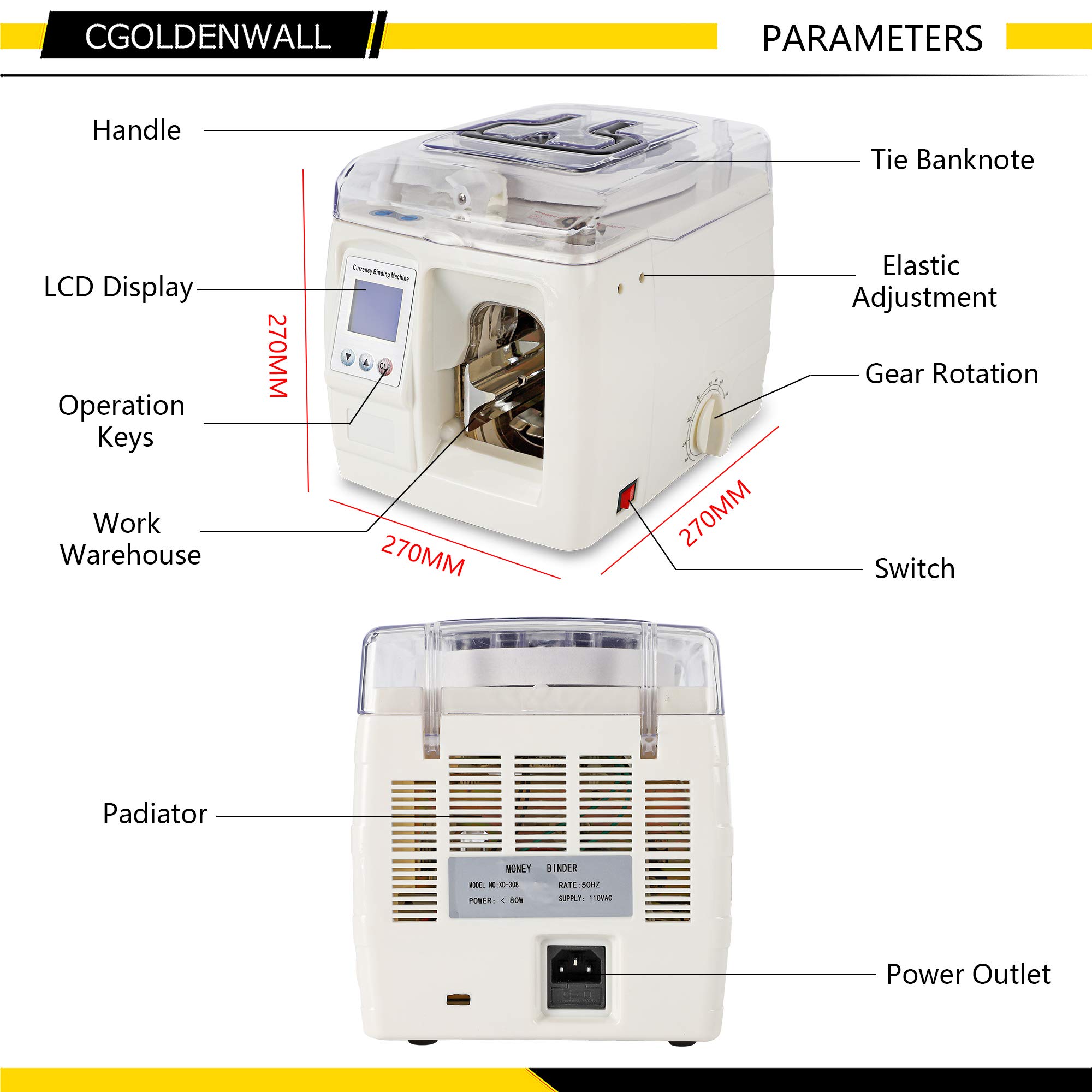 CGOLDENWALL Banknote Strapping Machine with LCD Display - Portable Money Binder for Cash, Bills & Invoices - 110V/220V Currency Bundle Tool for Banks, Retail Stores & Small Businesses