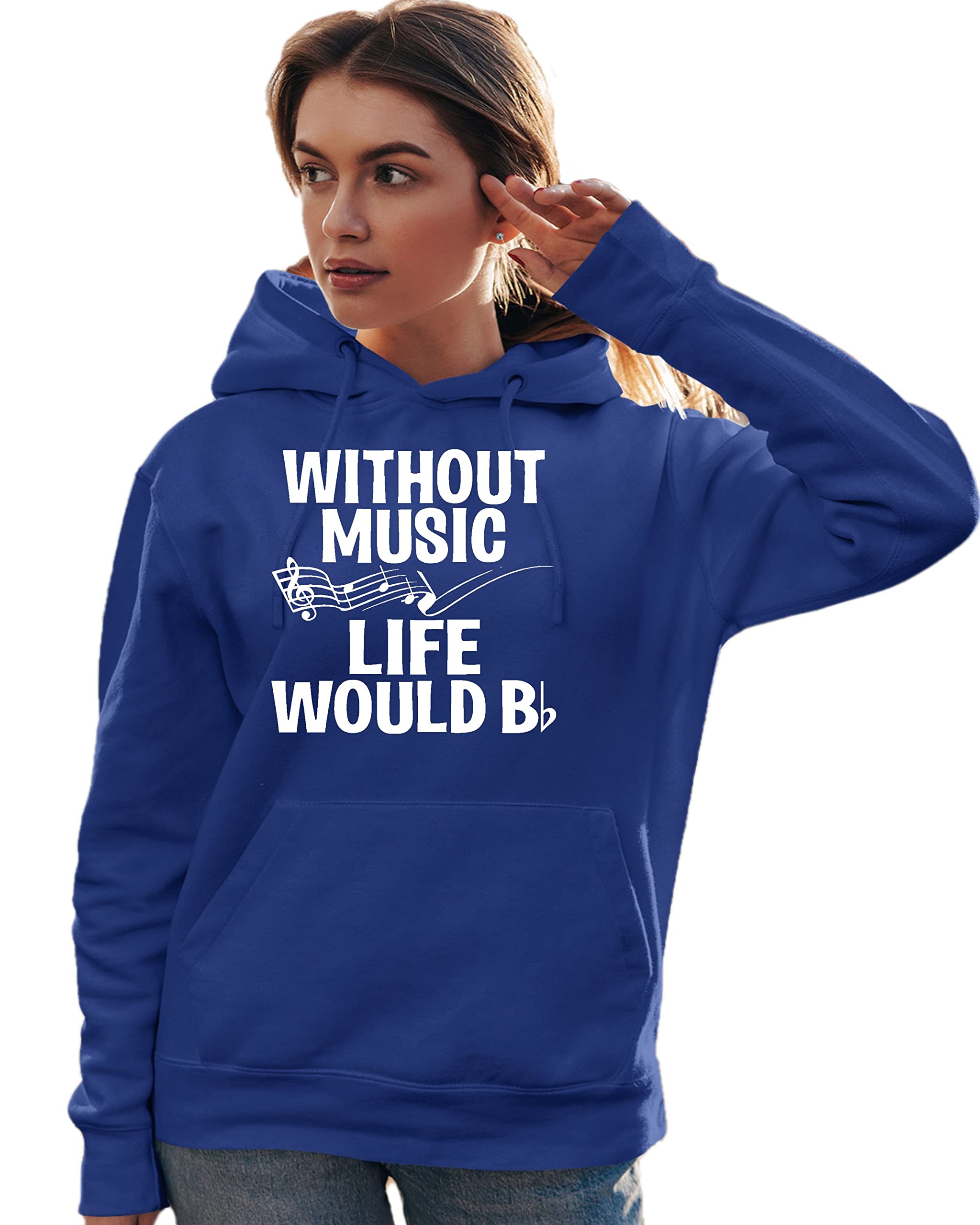 Funny Music Lovers Hoodie - 'Go All Out Without Music Life Would B Flat' Graphic Sweatshirt for Men & Women | Perfect Gift for Musicians, Band Members & Music Enthusiasts
