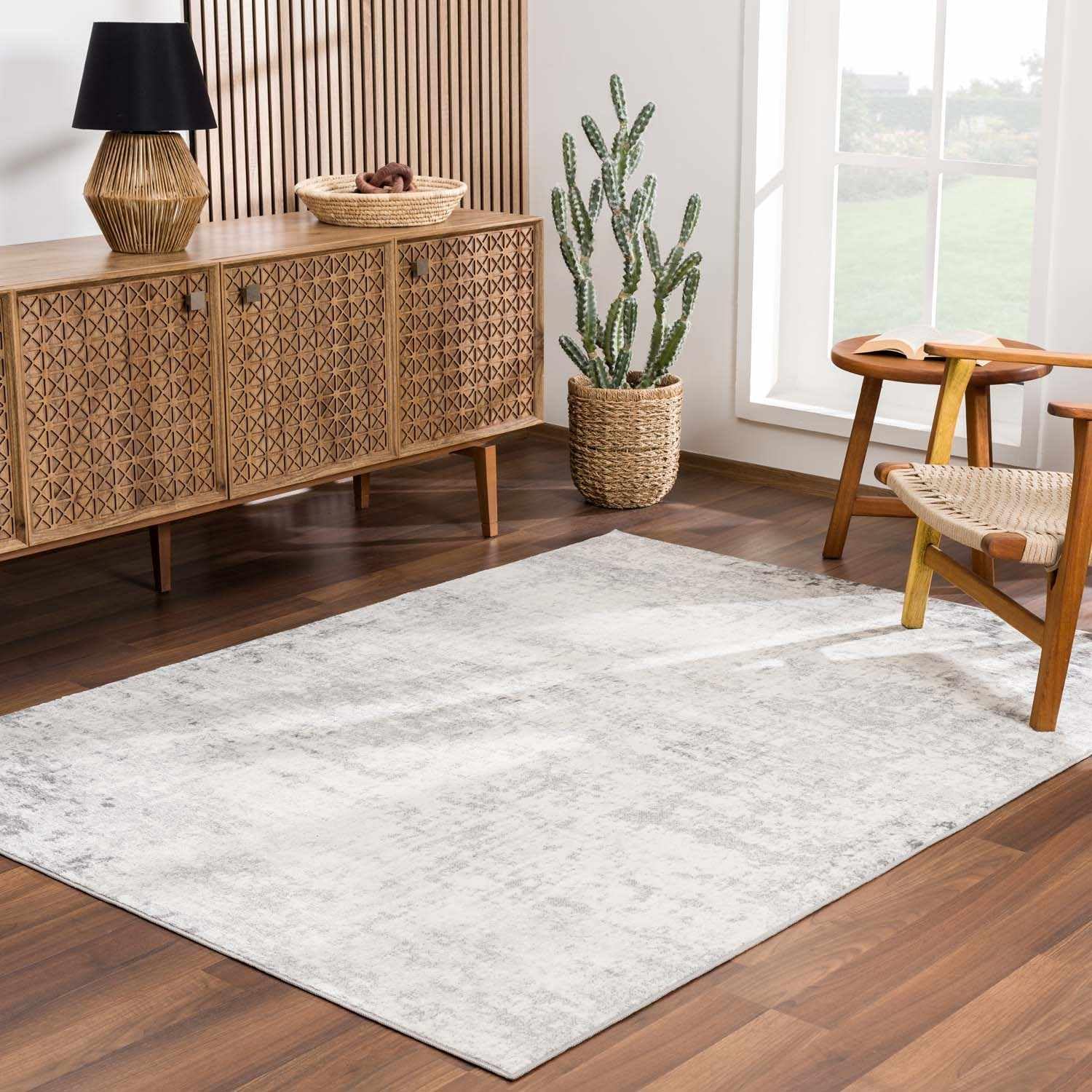 Modern Bohemian Abstract Area Rug - Neutral Beige Cream Brown Gray Distressed Carpet for Living Room Bedroom Dining Room - 7'10