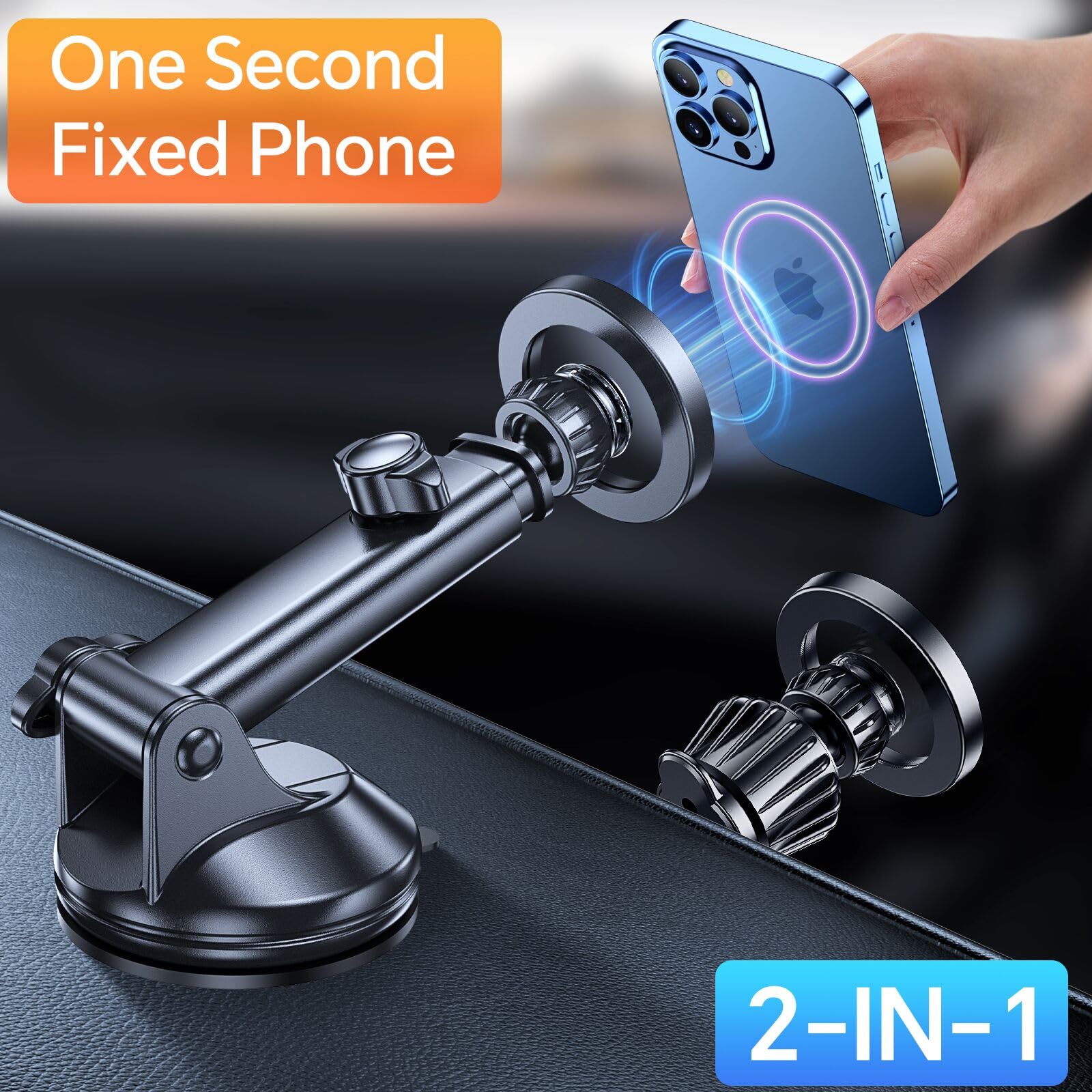 Magnetic Car Phone Holder Mount for iPhone 16 Pro Max/15/14/13/12 Plus - Universal Windshield, Vent & Dashboard Mount with Strong Suction - Perfect for Driving, Commuting & Road Trips