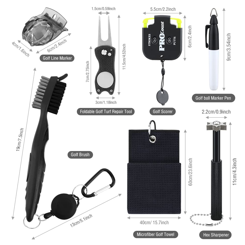Premium Golf Club Cleaning Kit with Towel, Brush, Divot Tool & Ball Marker – Complete Golf Accessories Set for Men & Women – Perfect for Course Maintenance & Travel